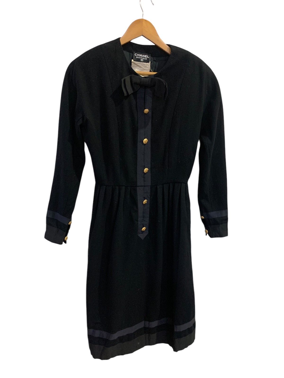 Chanel Chanel Boutique 80s Classic Black Wool Bow Dress Size S / US 4 / IT 40 - 1 Thumbnail