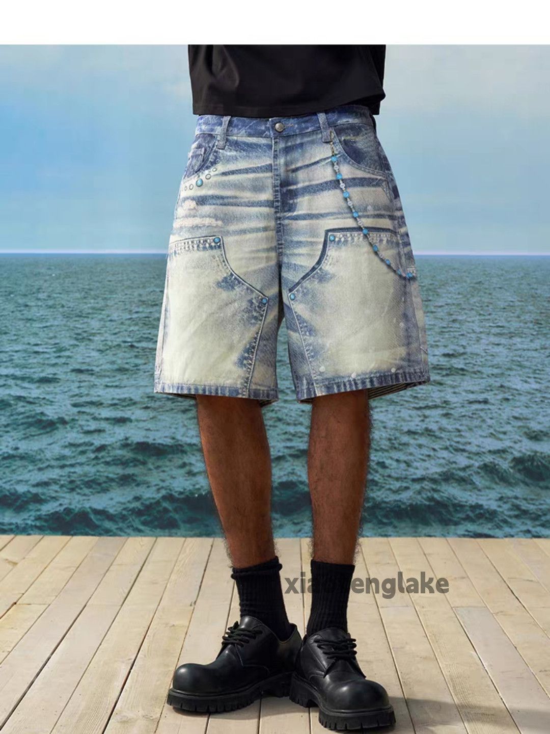 Jean × Vintage Unisex washed faded loose baggy skate cargo shorts Size US 32 / EU 48 - 3 Thumbnail