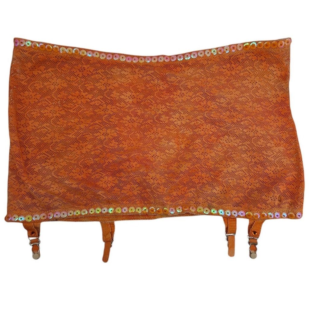 Vintage Vintage 1950s-1960s Burnt Orange Sequin & Rhinestone Garter Size ONE SIZE - 5 Thumbnail