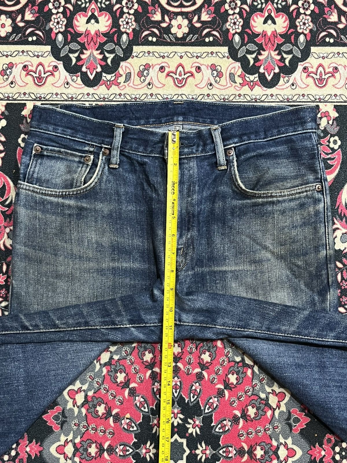 Edwin Edwin 503 Dark Blue Faded Washed Repaired Knee Straight Jean Size US 31 - 15 Thumbnail