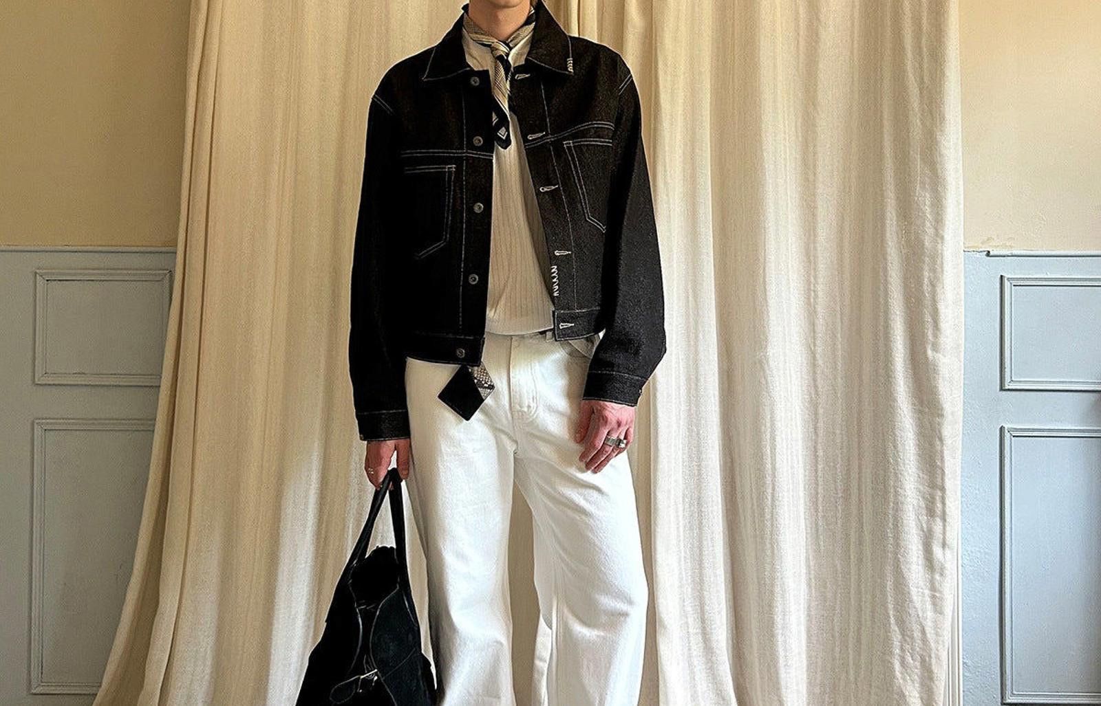 Black Classic Fit Denim Jacket Men's Casual Outerwear