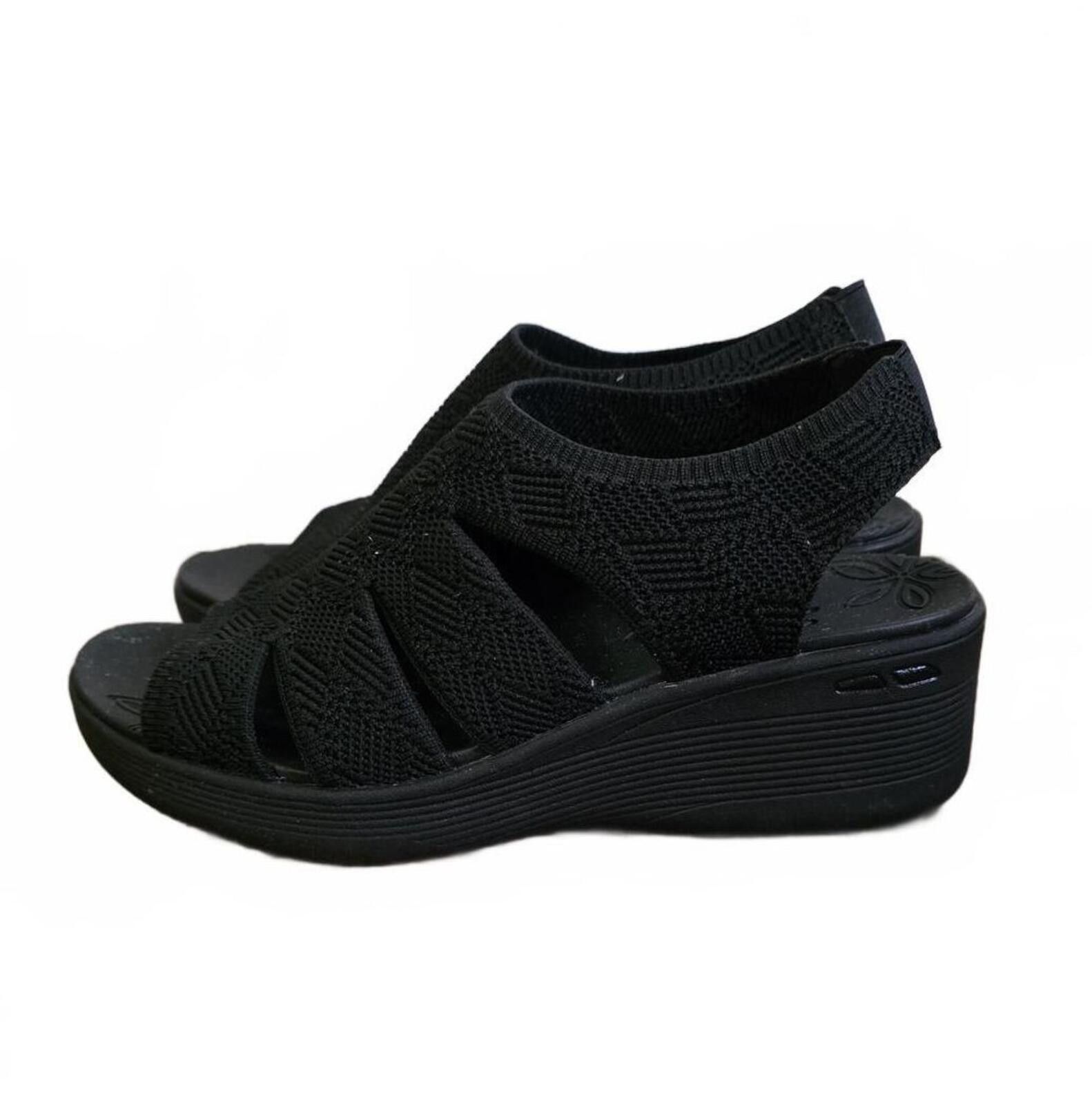 SKECHERS Skechers Black Luxe Foam Wedge Sandals 8 Vegan Machine Wash Size US 8 / IT 38 - 6 Thumbnail