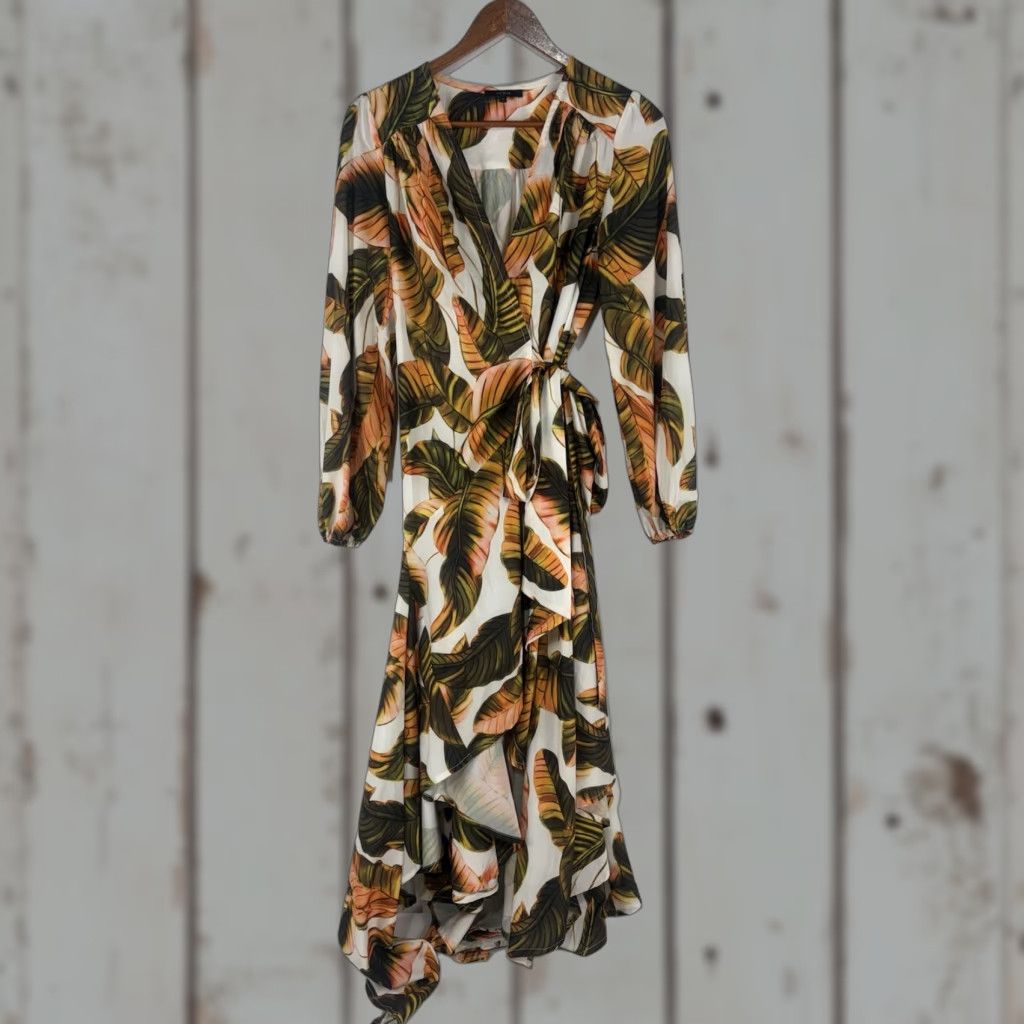 Vintage Lumie Tropical Floral Cascading Wrap Dress Womens Size S Size S / US 4 / IT 40 - 1 Thumbnail