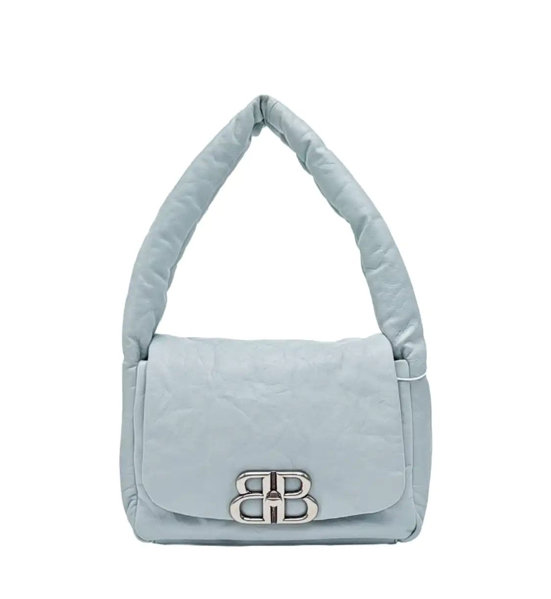 Balenciaga Monaco Small Light Bluecowhide Leather Handbag Shoulder Bag Silver Ha, Women's
