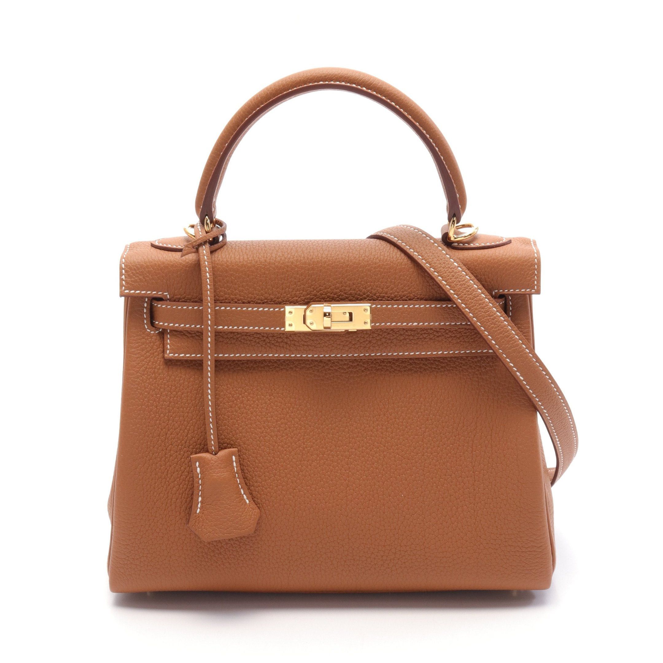 Hermes Hermes Kelly 25 Gold Handbag Togo Brown Hardware Double Engraved Size ONE SIZE - 1 Thumbnail