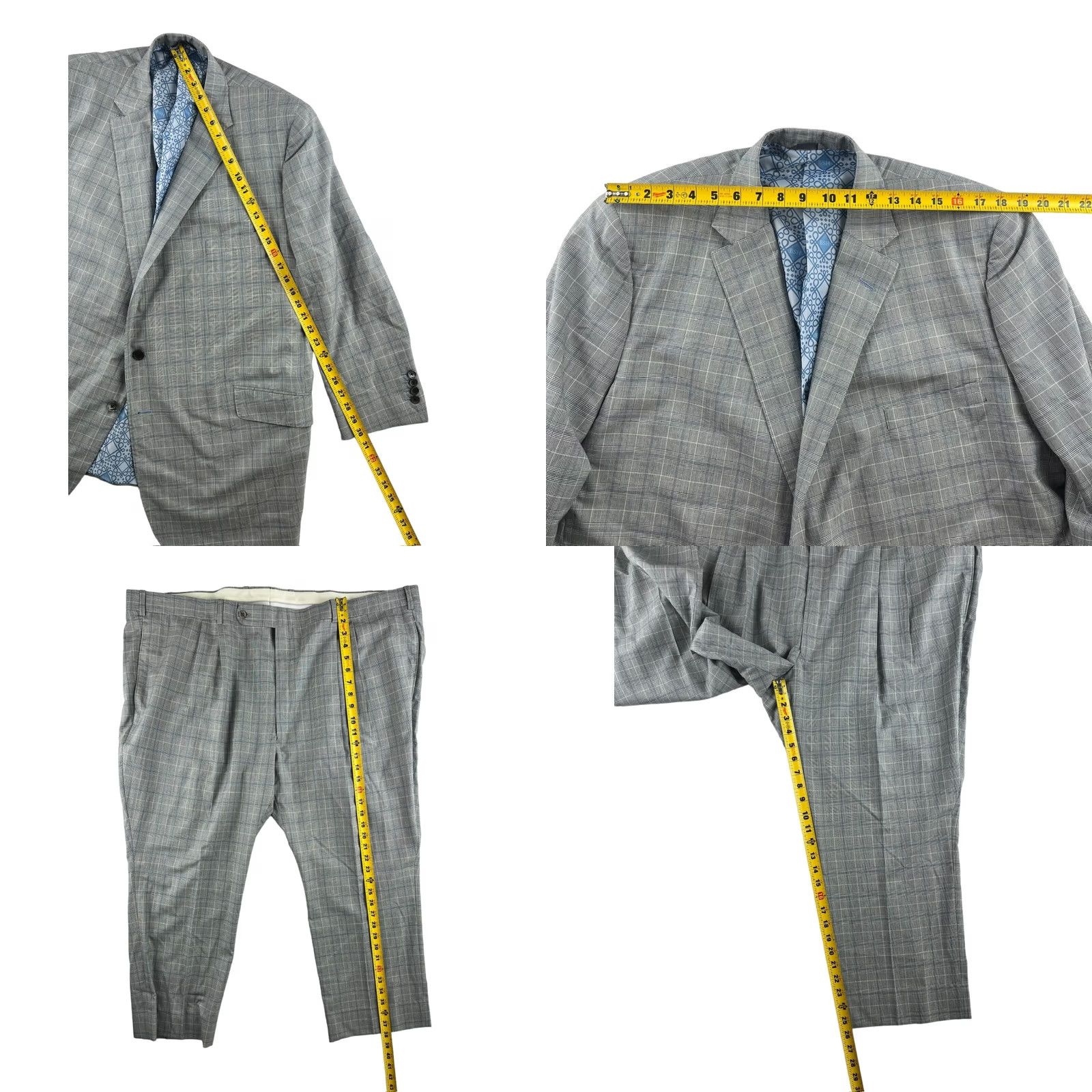 Vintage NEW Tom James x Holland & Sherry Gray Windowpane Plaid Suit 50 S 50x26 Wool Merino Wool Notch Lapel 2 Piece Men Suit Mens Regular Vintage No N/A Size 50R - 8 Thumbnail