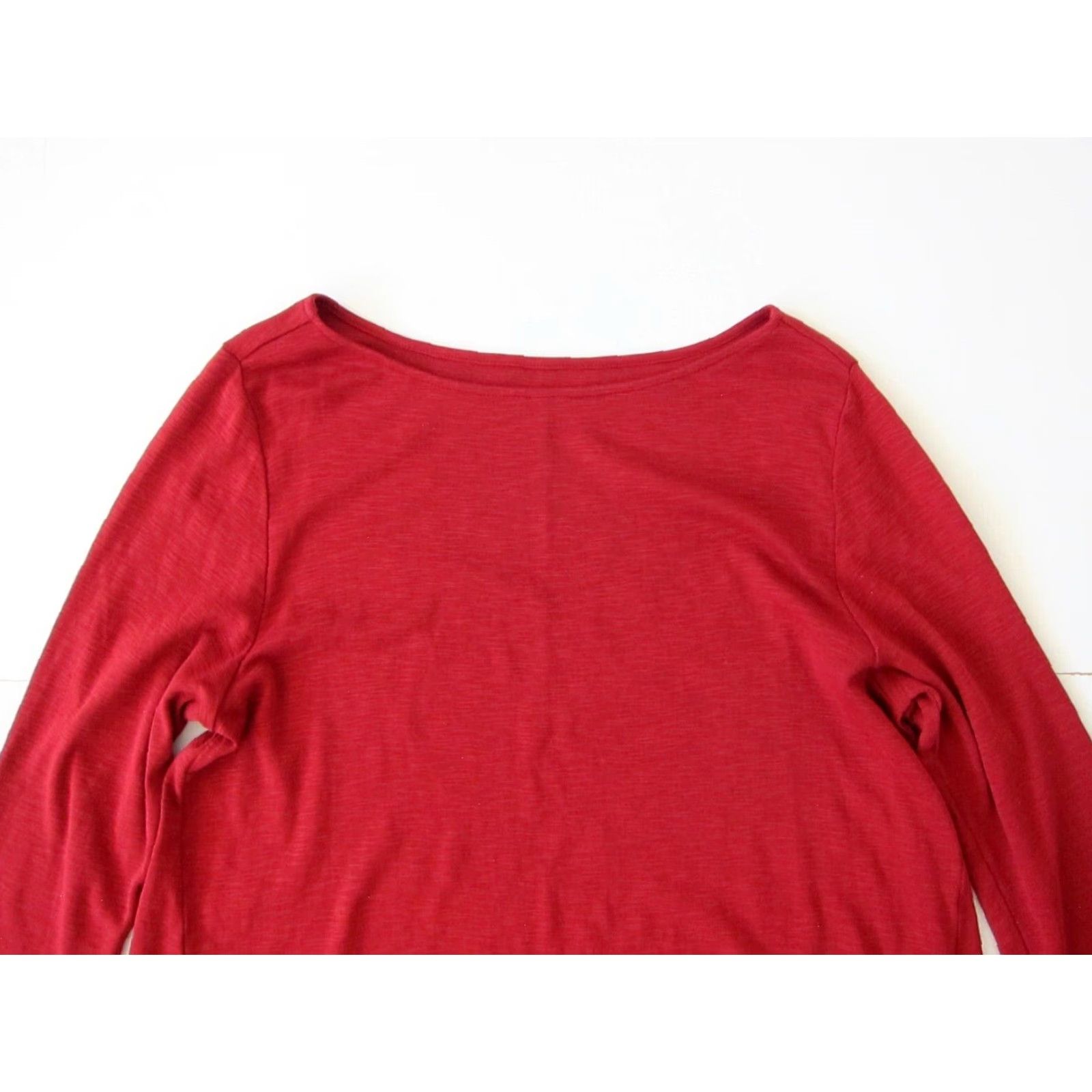 J. Jill J. Jill Blouse Shirt Women XL Petite Boat Neck Tunic 100% Cotton Red Maroon Pima Size XL / US 12-14 / IT 48-50 - 3 Thumbnail