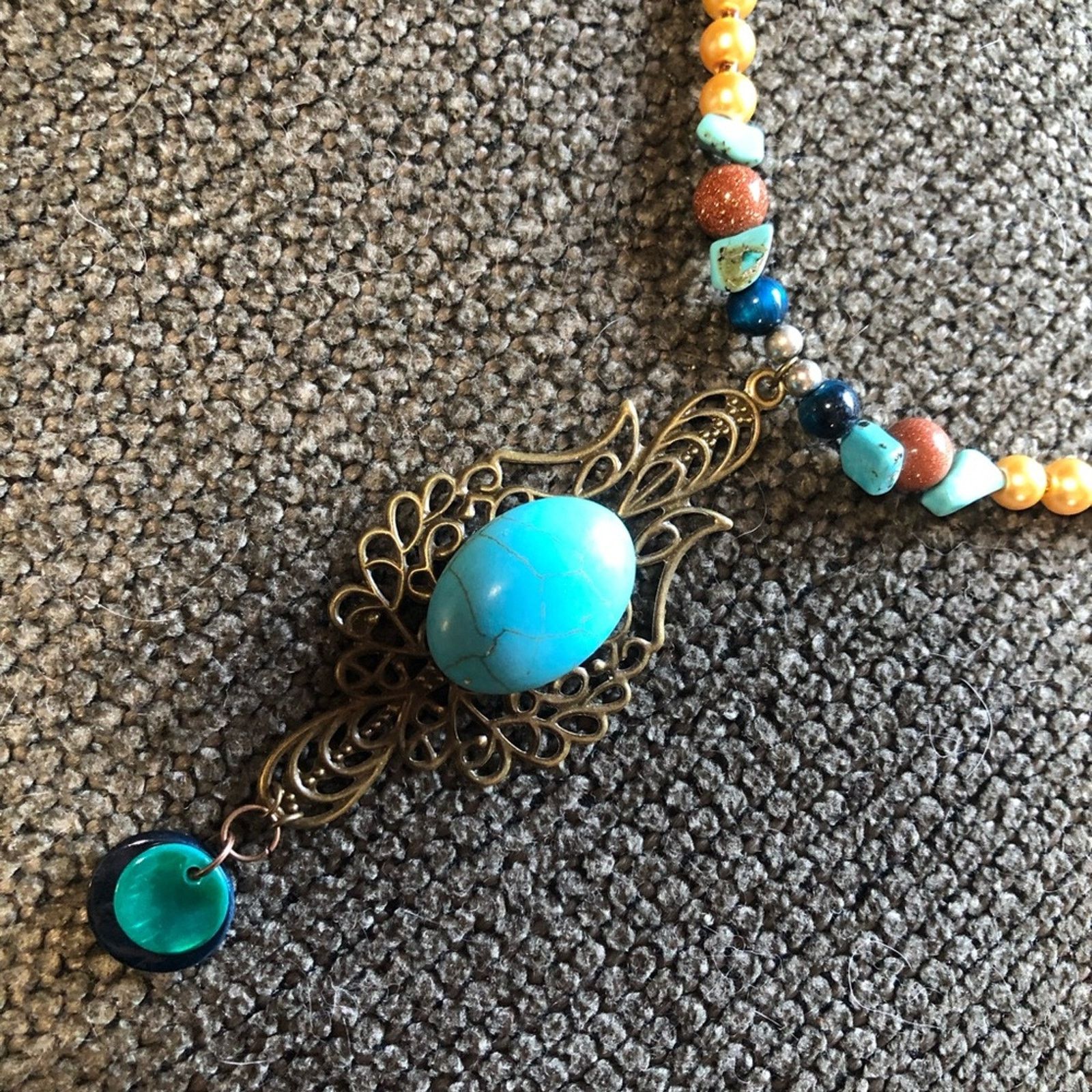 Handmade Handcrafted howlite filigree pendant beaded necklace Size ONE SIZE - 7 Thumbnail