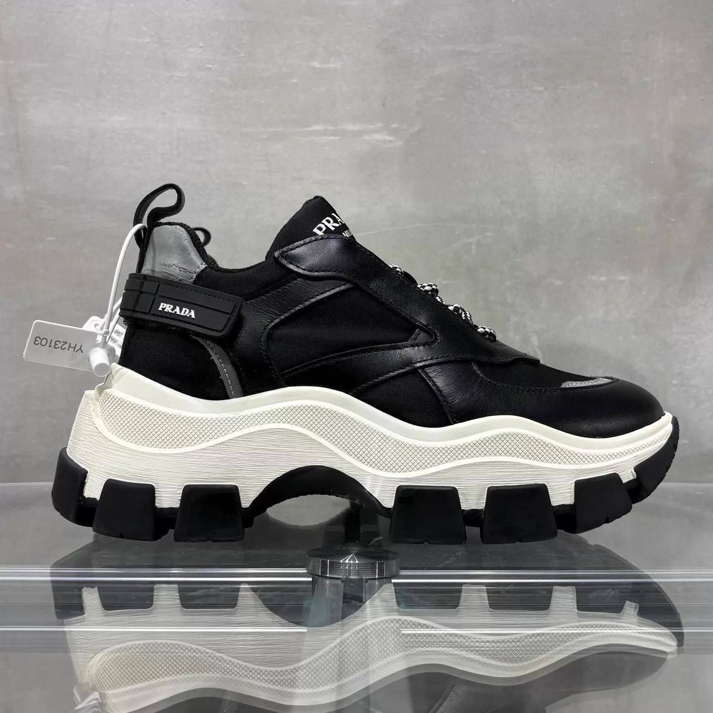 Prada Prada Black & White Panda Platform Dad Shoe 37.5 Size US 7 / IT 37 - 4 Thumbnail