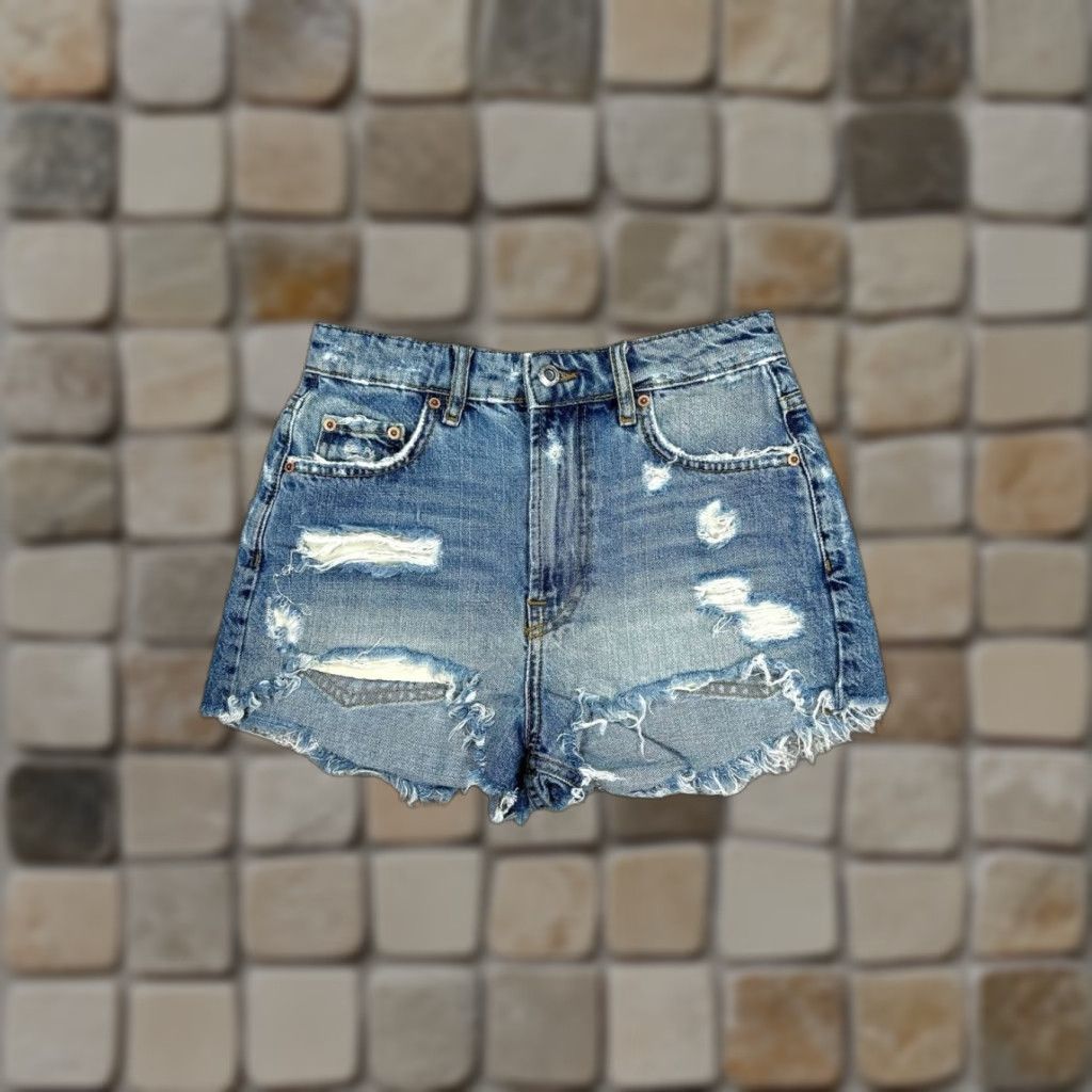 Zara Zara Shorts Womens 2 Light Wash Denim Distressed Cut-Offs Blue 90s Festival Classic Size 26" / US 2 / IT 38 - 1 Thumbnail