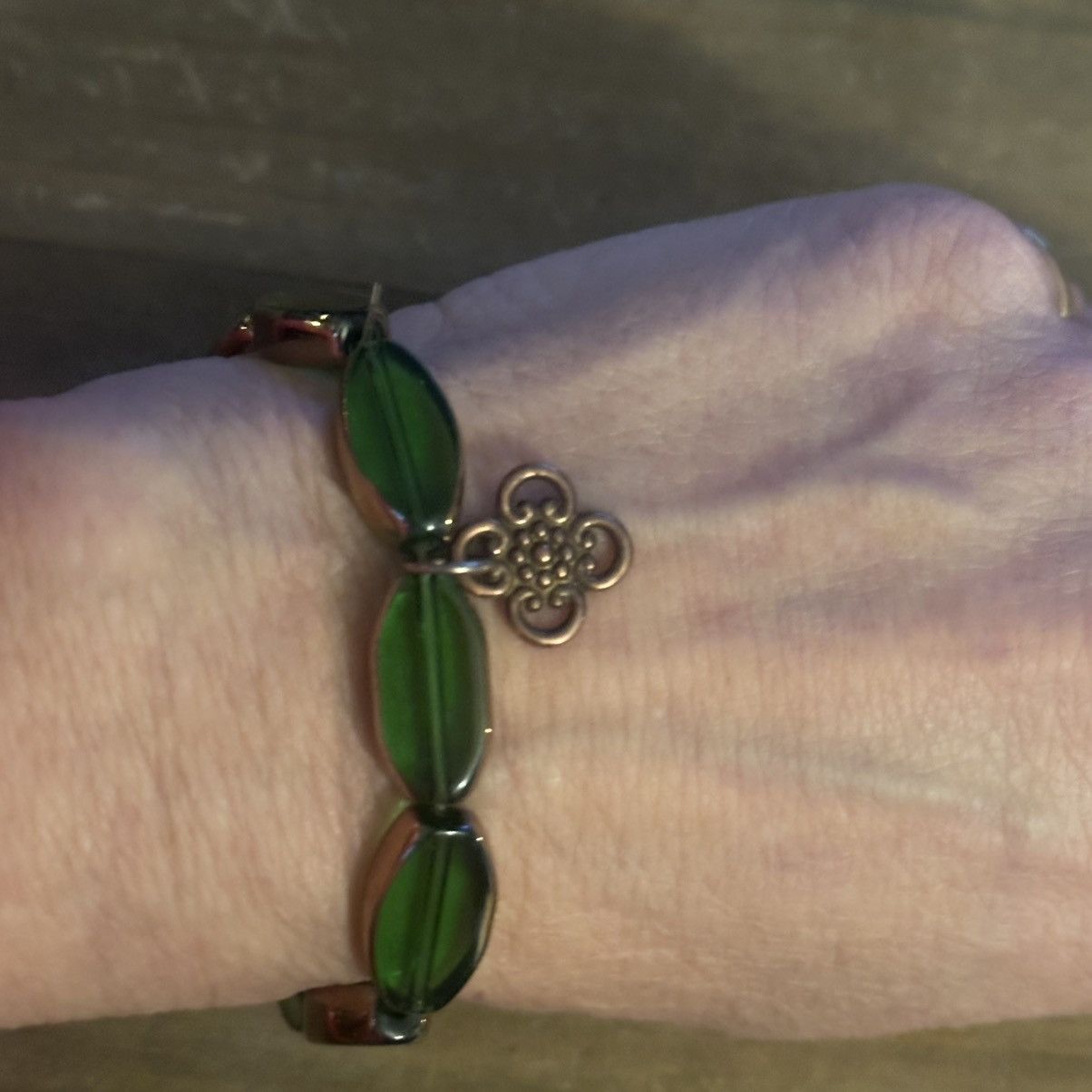 Other Green bezeled glass bead Celtic charm stretch bracelet Size ONE SIZE - 3 Thumbnail