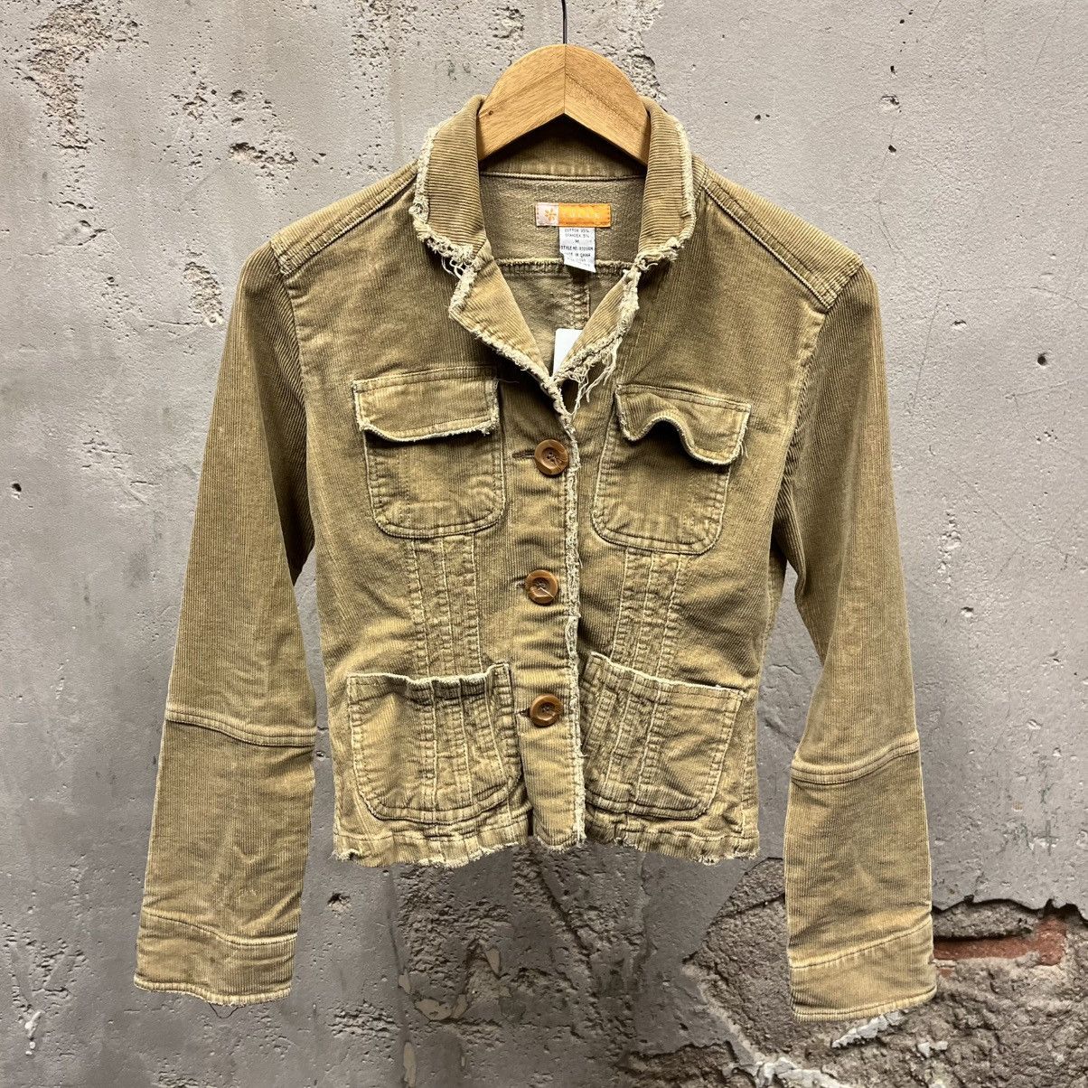 Vintage Tulle Vintage Y2K Beige Tan Corduroy Cropped Fitted Jacket M Size M / US 6-8 / IT 42-44 - 1 Thumbnail