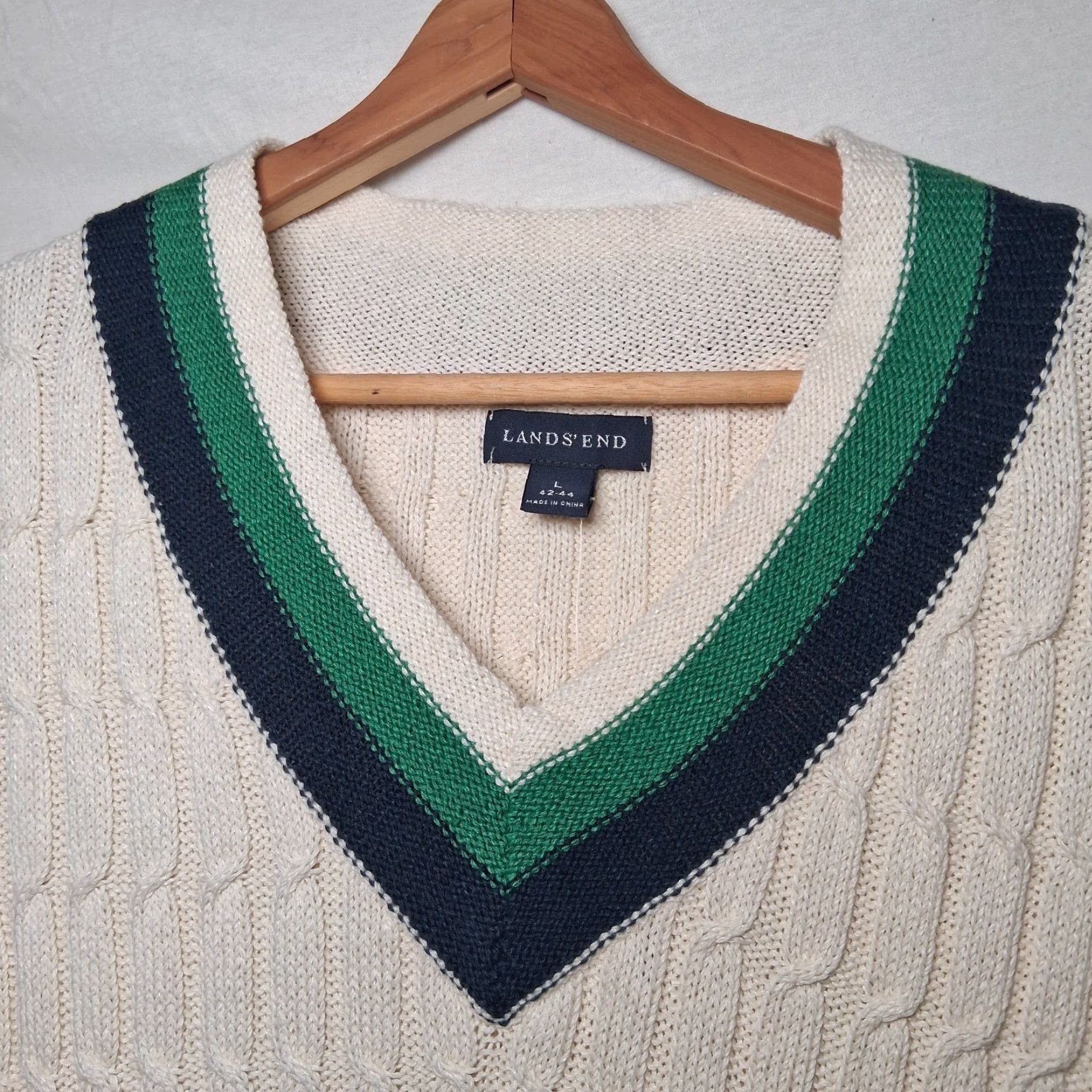 Lands' End Lands' End Sweater Vest Men L V-Neck Cable Knit Ivory Academia Preppy Linen Blend Vest Size US L / EU 52-54 / 3 - 4 Thumbnail