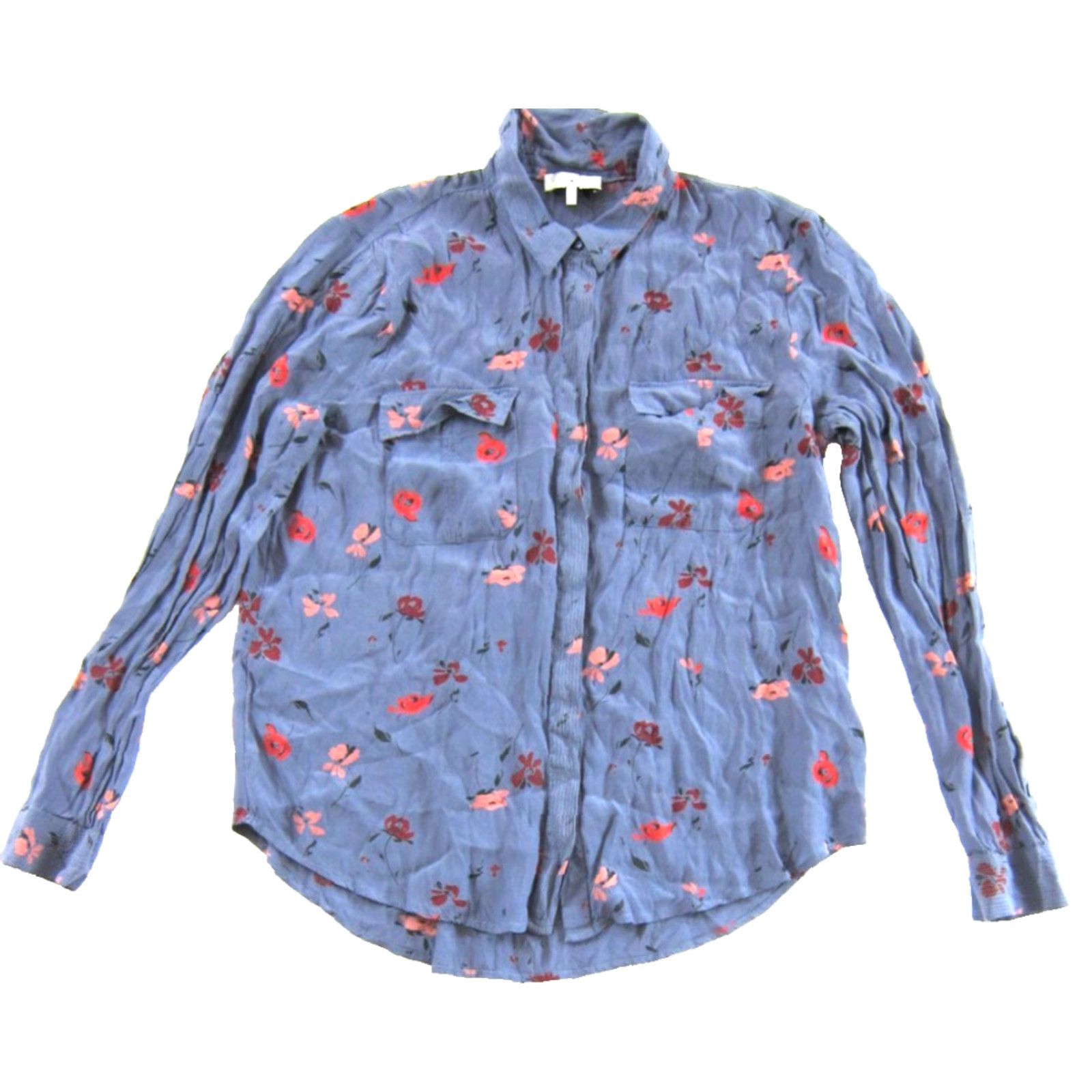 Lucky Brand Lucky Brand Floral Collared Long Sleeve Silky Blouse M Blue Size M / US 6-8 / IT 42-44 - 2 Thumbnail