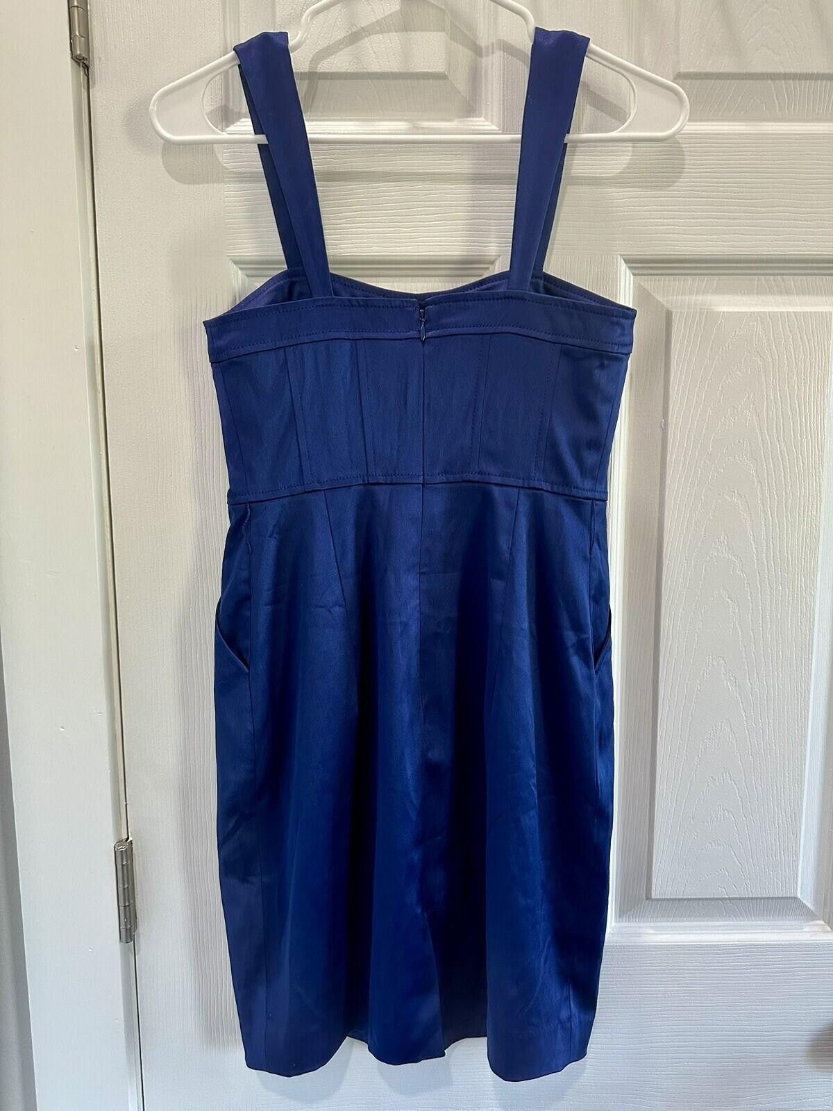 Express Express Navy Silk Dress with Pockets Size 0 Size XS / US 0-2 / IT 36-38 - 2 Thumbnail