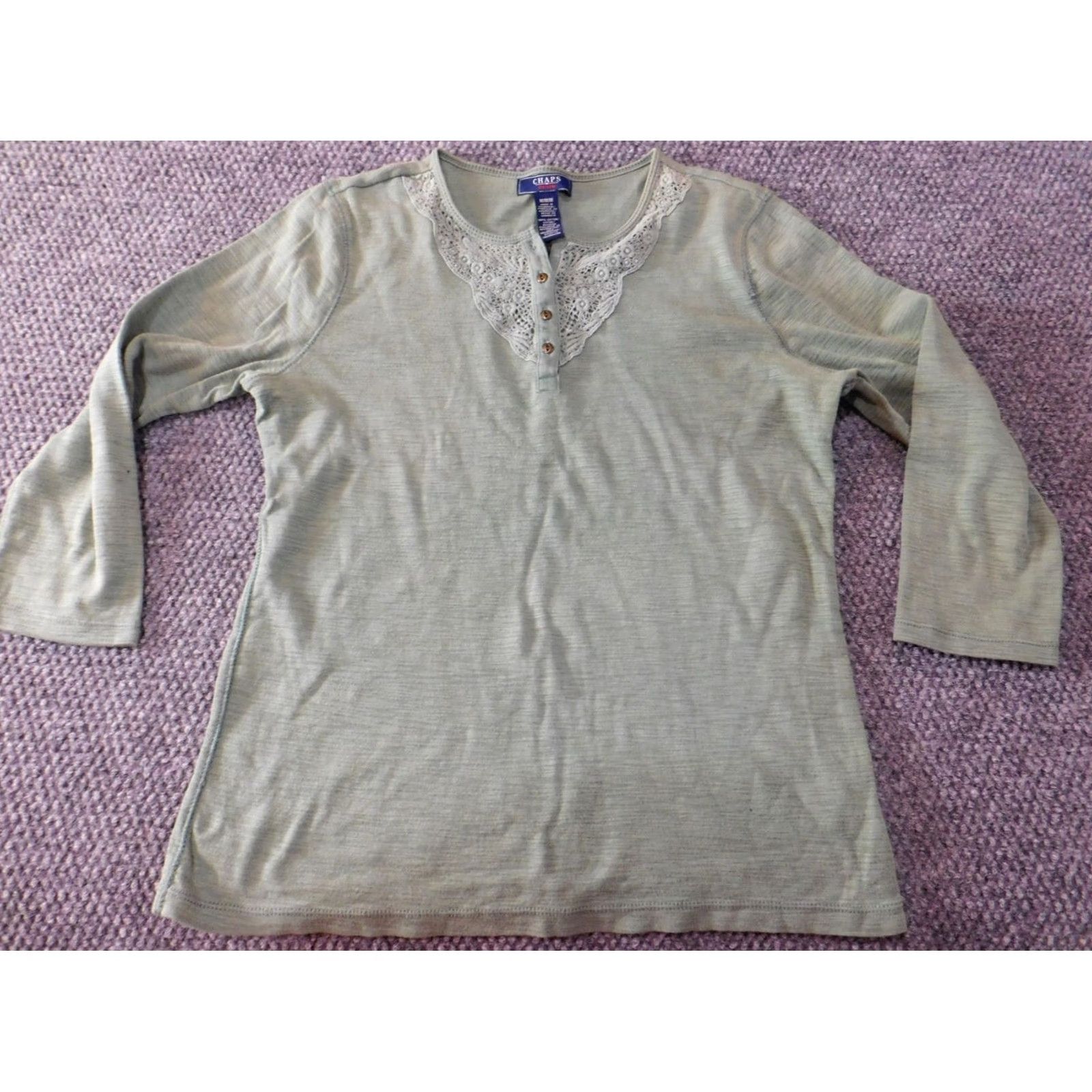 Chaps Chaps Blouse M Women Green Henley Button Casual Knit Cotton Long Sleeve Regular Classic Top Size M / US 6-8 / IT 42-44 - 2 Thumbnail
