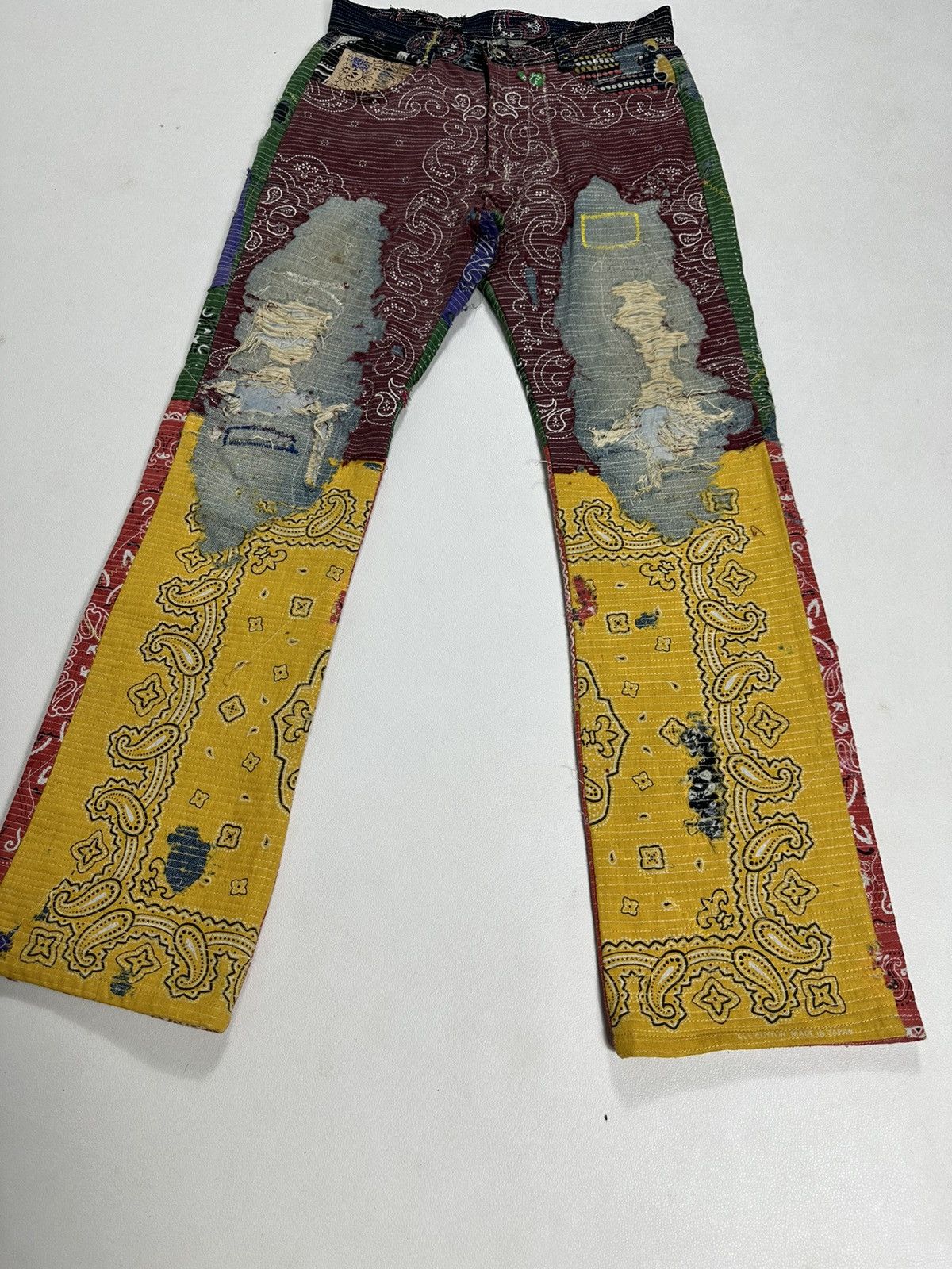 Handmade Custom Made Distressed Paisley Patchwork Boro Jeans pants Size US 30 / EU 46 - 3 Thumbnail