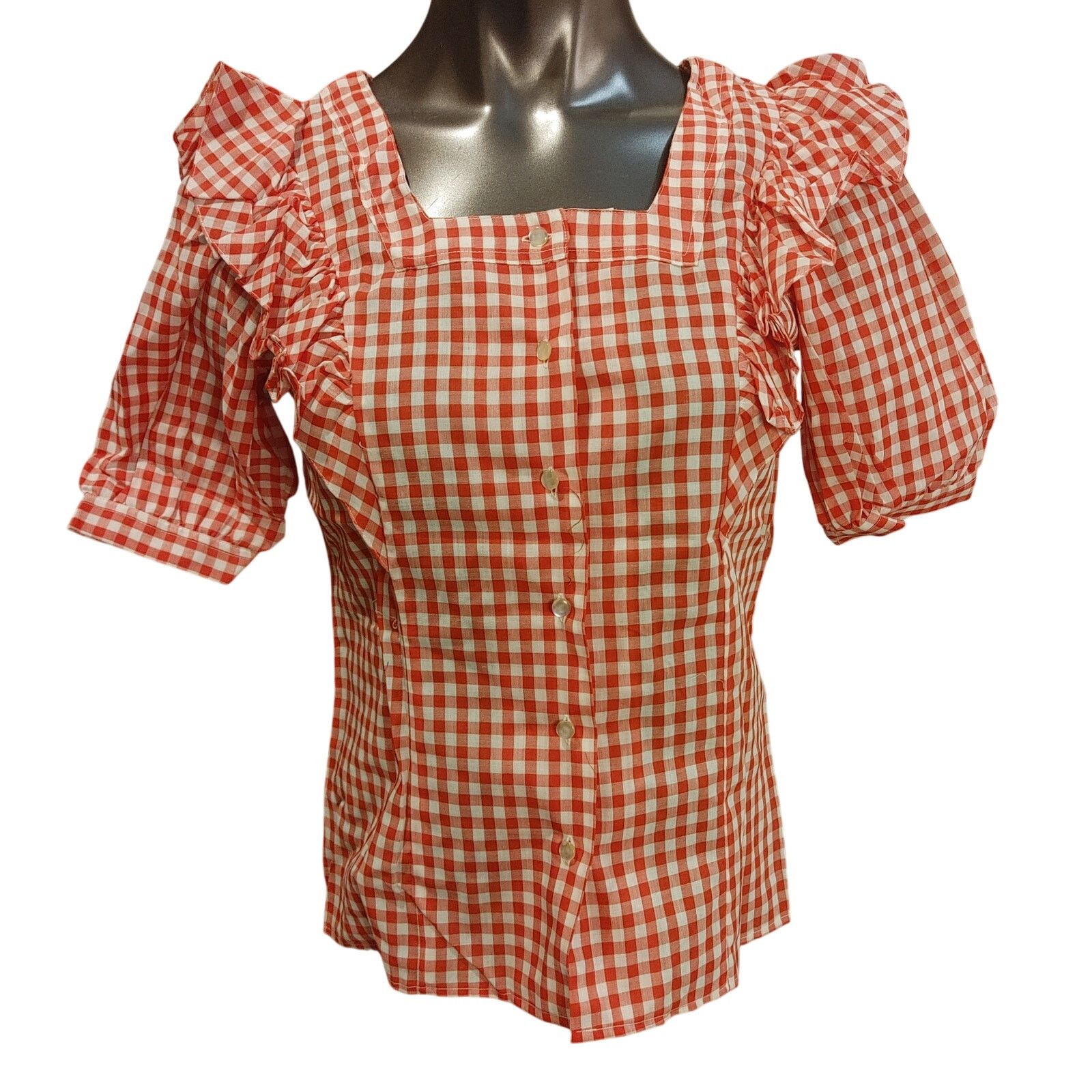 Other Josephine Women 8 Red/White Picnic Plaid Balloon Sleeve Top Size M / US 6-8 / IT 42-44 - 1 Thumbnail