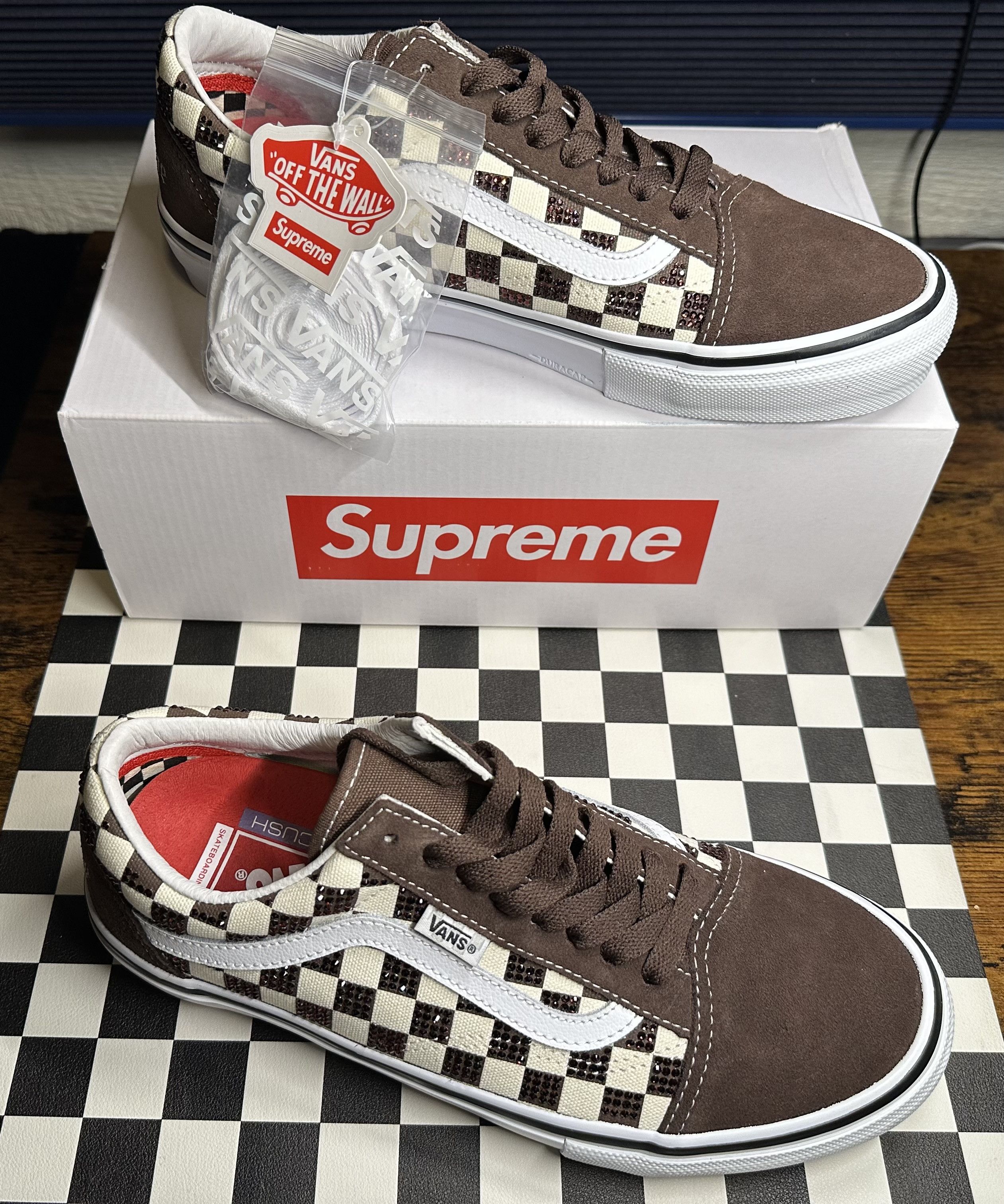 image of Supreme Swarovski Vans Skate Old Skool Sneakers Brown, Men's (Size 8.5)