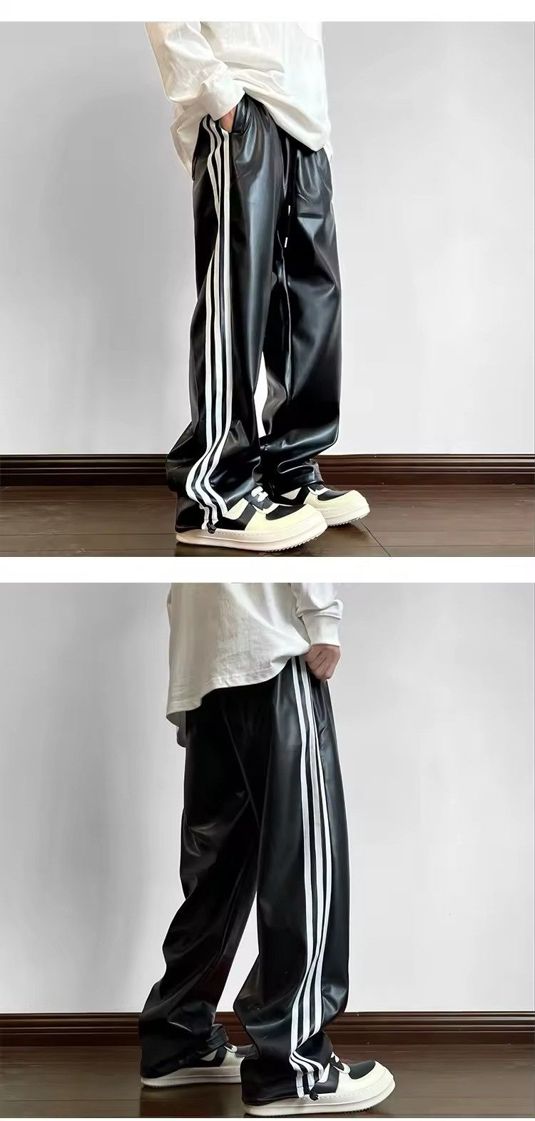 Japanese Brand × Other Loose Casual Hip Hop Vintage Straight PU Leather Pants Size US 33 - 2 Thumbnail