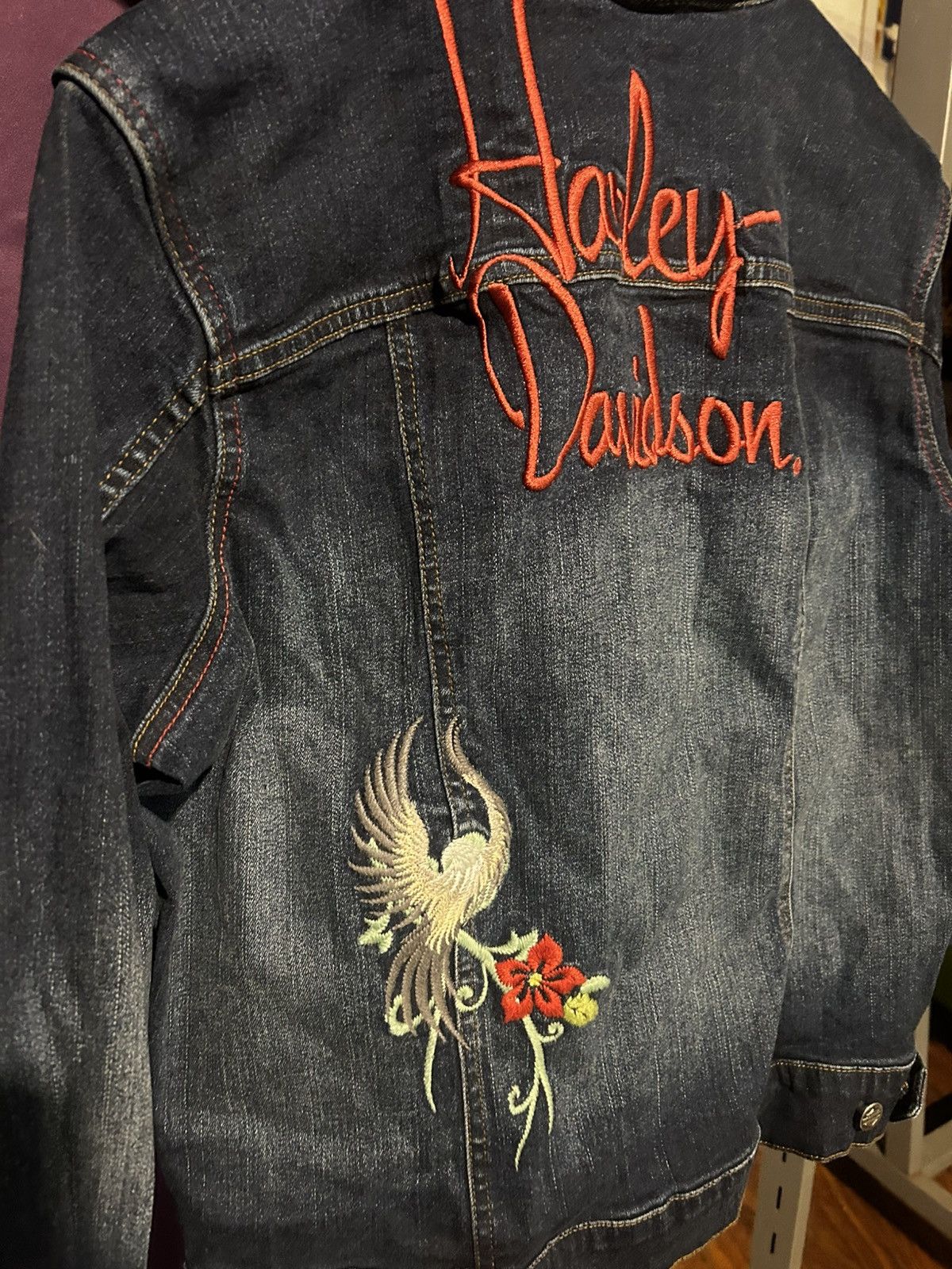 Harley Davidson Harley Davidson Embroidered Flower Jean Jacket Size XL / US 12-14 / IT 48-50 - 5 Thumbnail