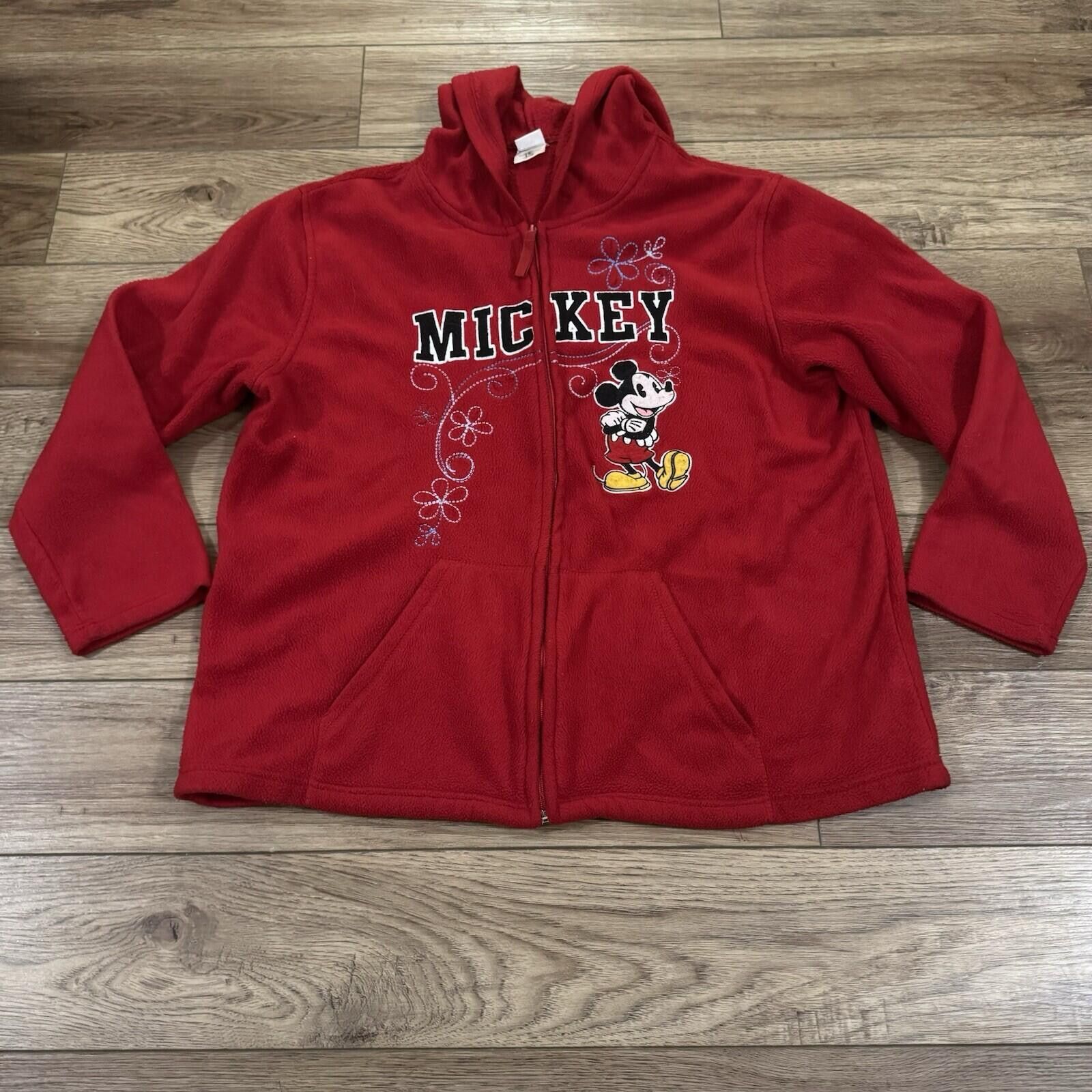Disney Vintage Y2k Disney Mickey Mouse Fleece Red Hoodie Size XXL / US 16-18 / IT 52-54 - 1 Thumbnail