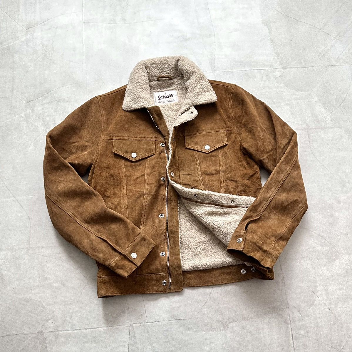 Schott Schott NYC Goat Suede Rancher Trucker Jacket Sherpa Avirex Size US S / EU 44-46 / 1 - 1 Thumbnail