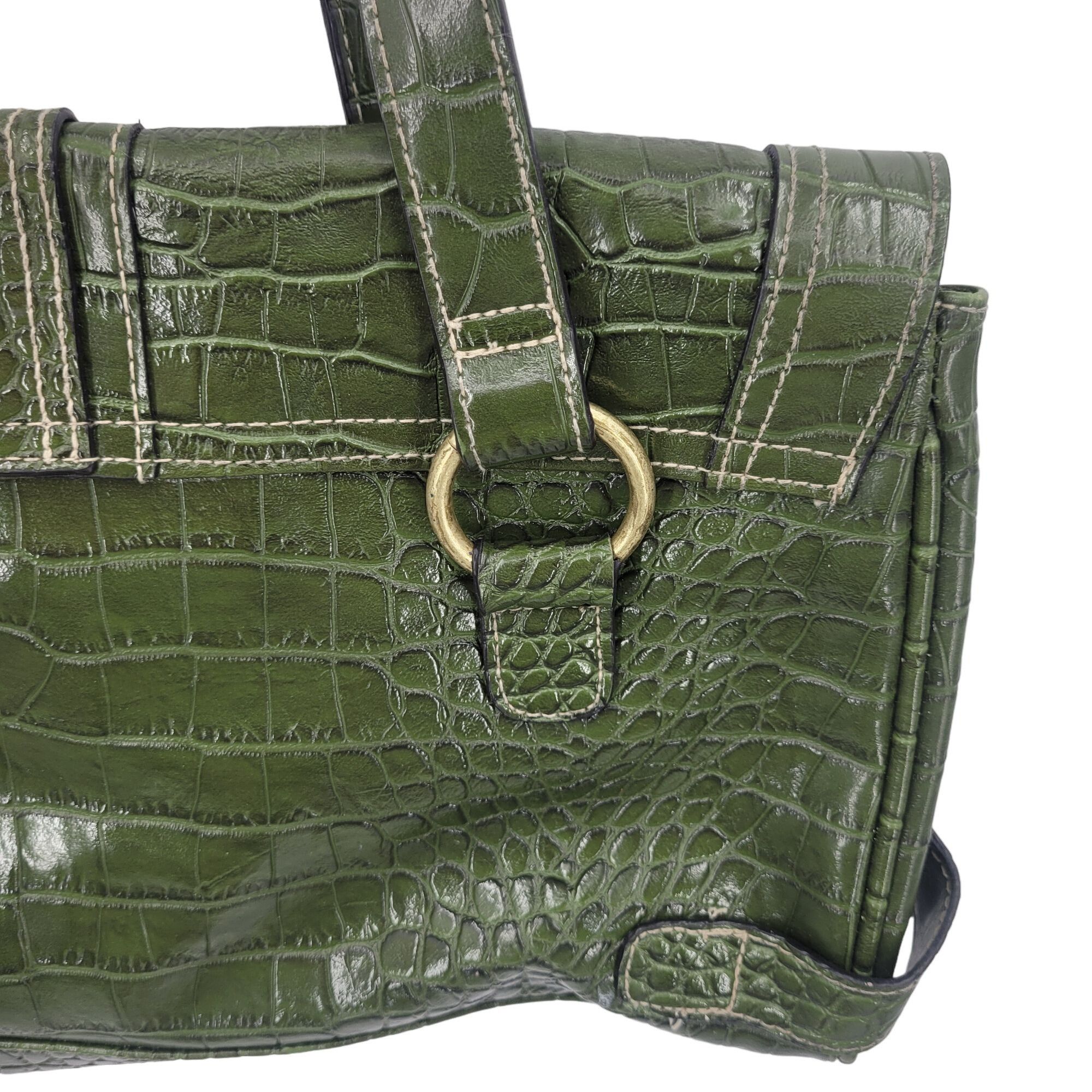Vintage Vintage Green Vegan Faux Croc Shoulder Bag Satchel Gold Buck Size ONE SIZE - 6 Thumbnail
