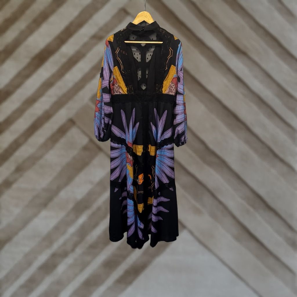 flutter sleeve floral chiffon dress Dolce & Gabbana Blue Print Tiered Long Maxi High waist sits atop mesh sleeve panels Mira Sequin Bead Strappy Color:#44 RoseGold