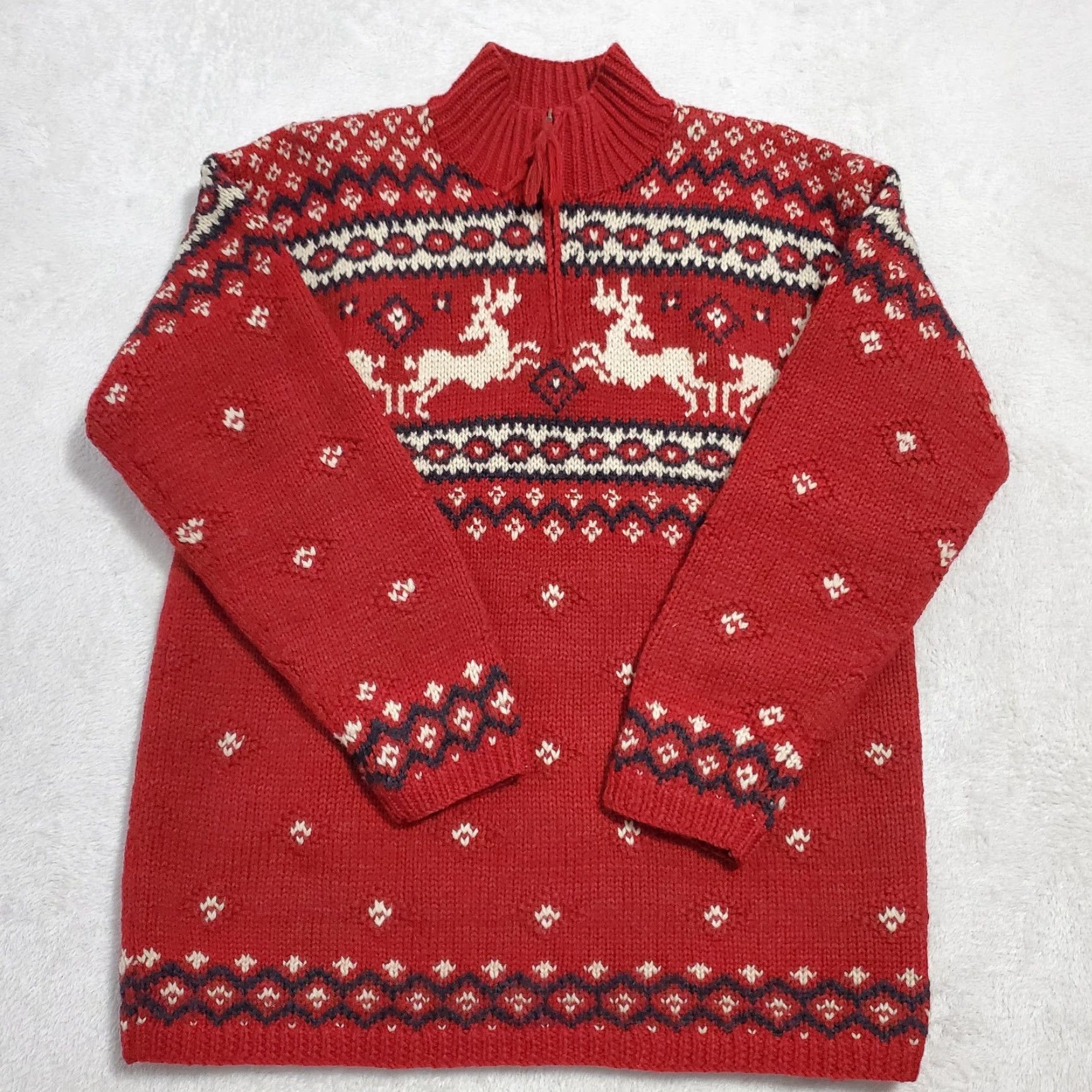 Ralph Lauren VINTAGE Lauren Ralph Lauren Sweater Woman S Red Wool Reindeer Nordic 1/4 Zip Mock Neck Hand Knit Winter Casual Christmas Size S / US 4 / IT 40 - 2 Thumbnail