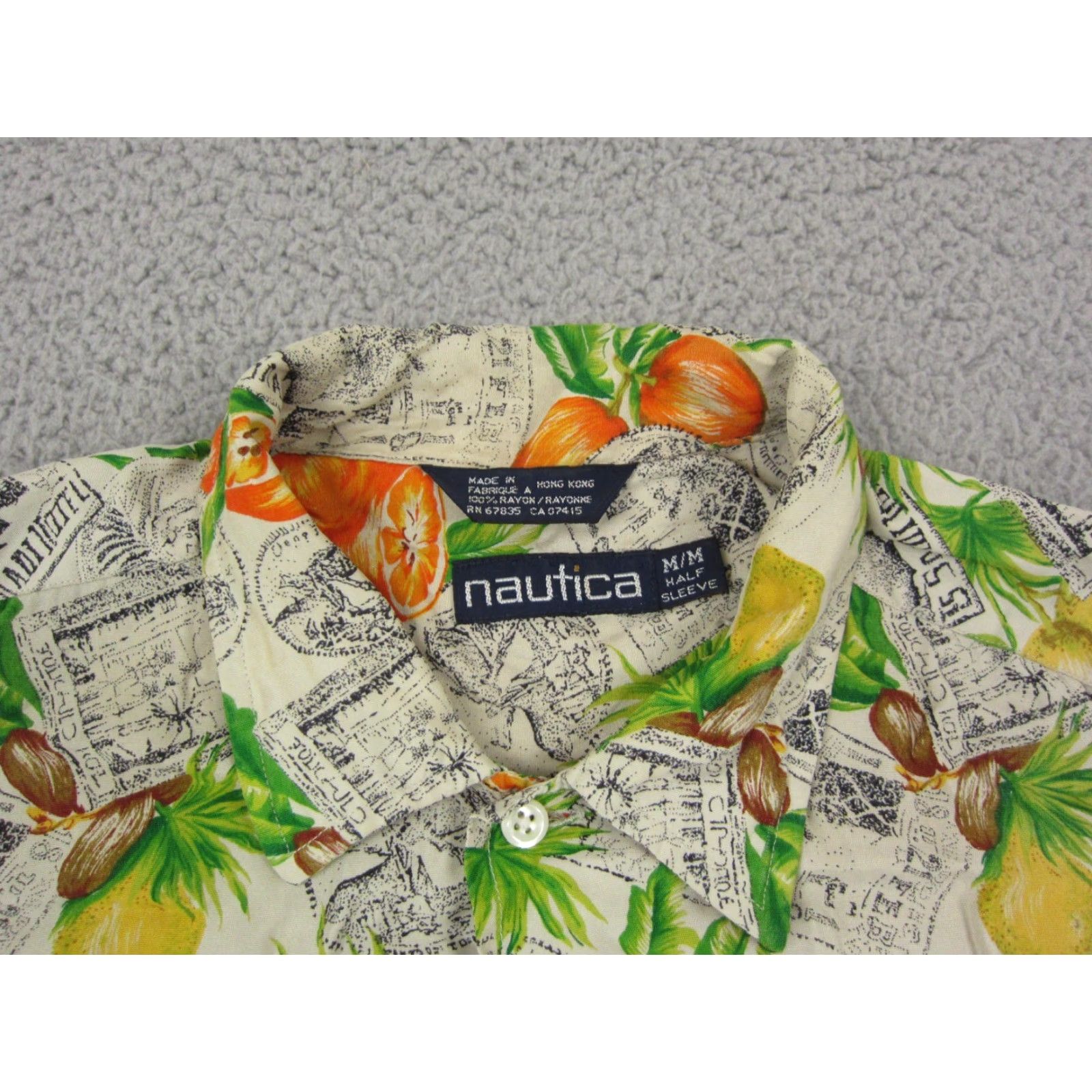 Nautica VINTAGE Nautica Shirt Adult Medium Cream Green 90s Hawaiian Lemons Camp Mens Size US M / EU 48-50 / 2 - 3 Thumbnail
