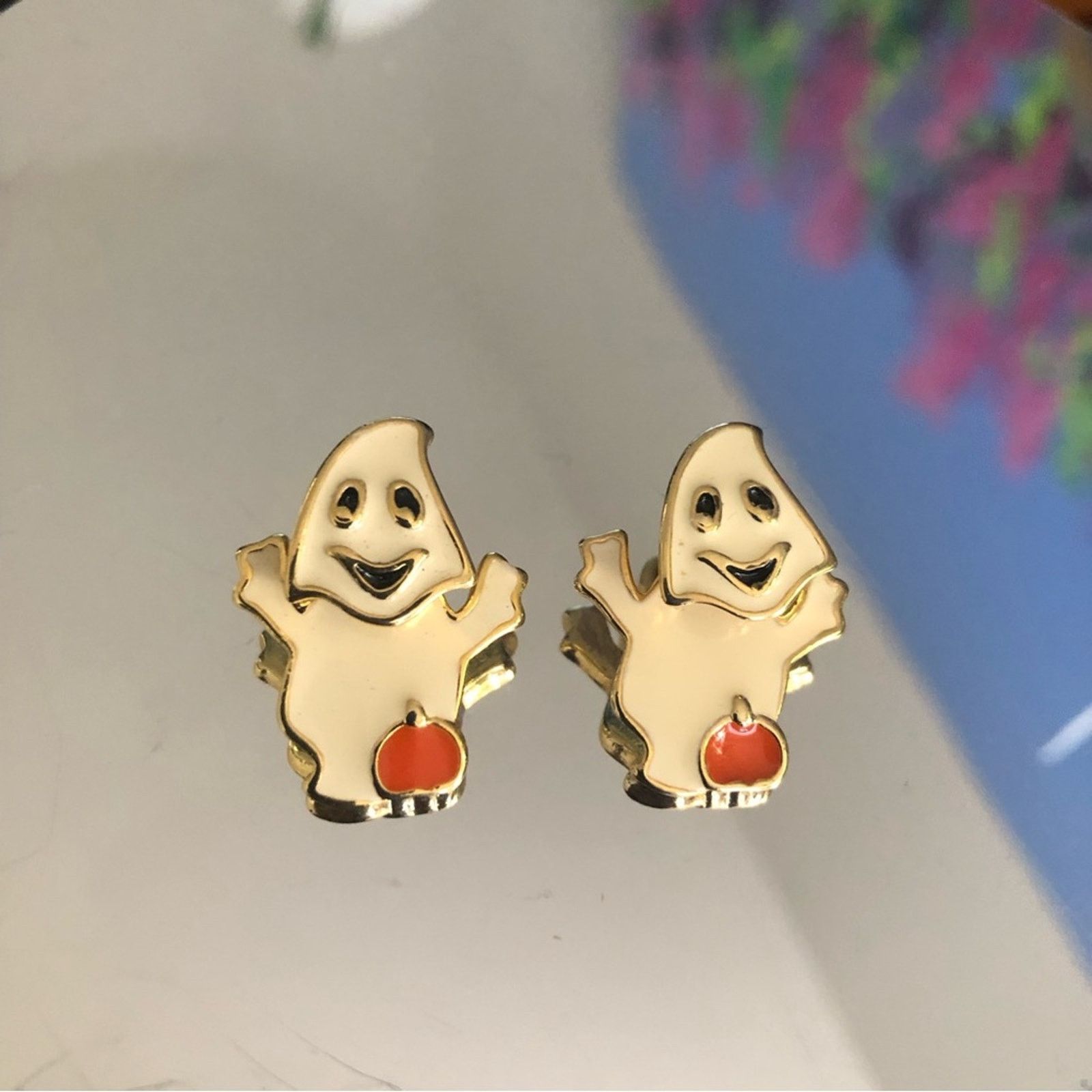 Jewelry Halloween ghost enamel pierced earrings Size ONE SIZE - 6 Thumbnail