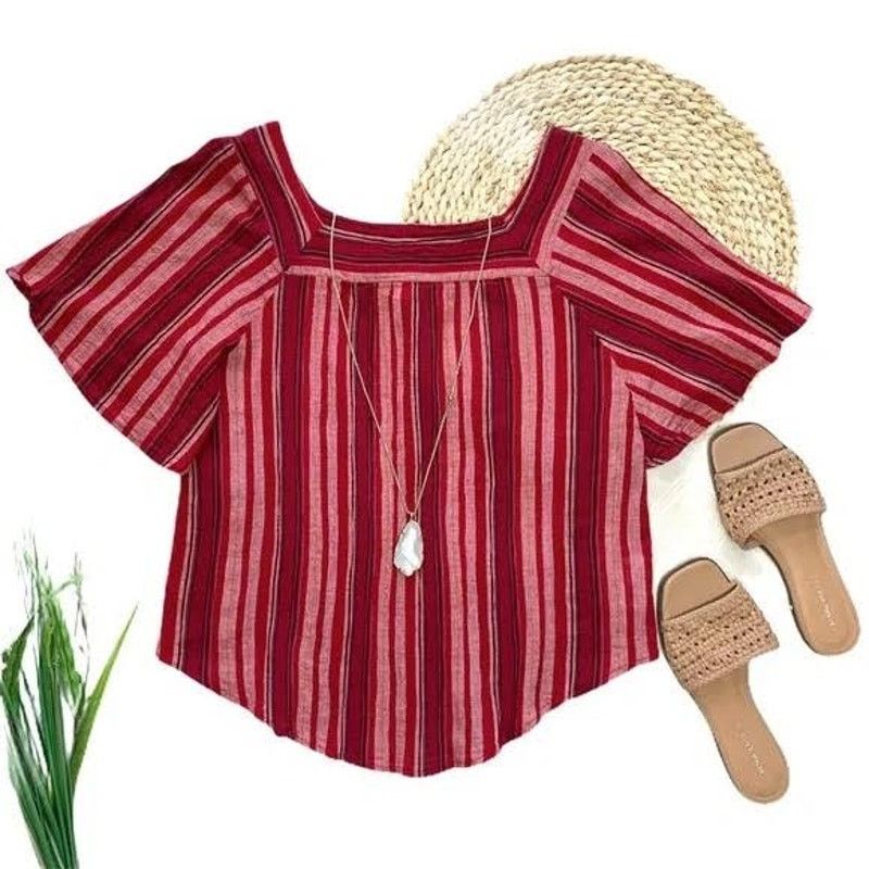Target Basics Universal Thread | Women's Boho Square Neck Stripe Top | Med Size M / US 6-8 / IT 42-44 - 2 Thumbnail