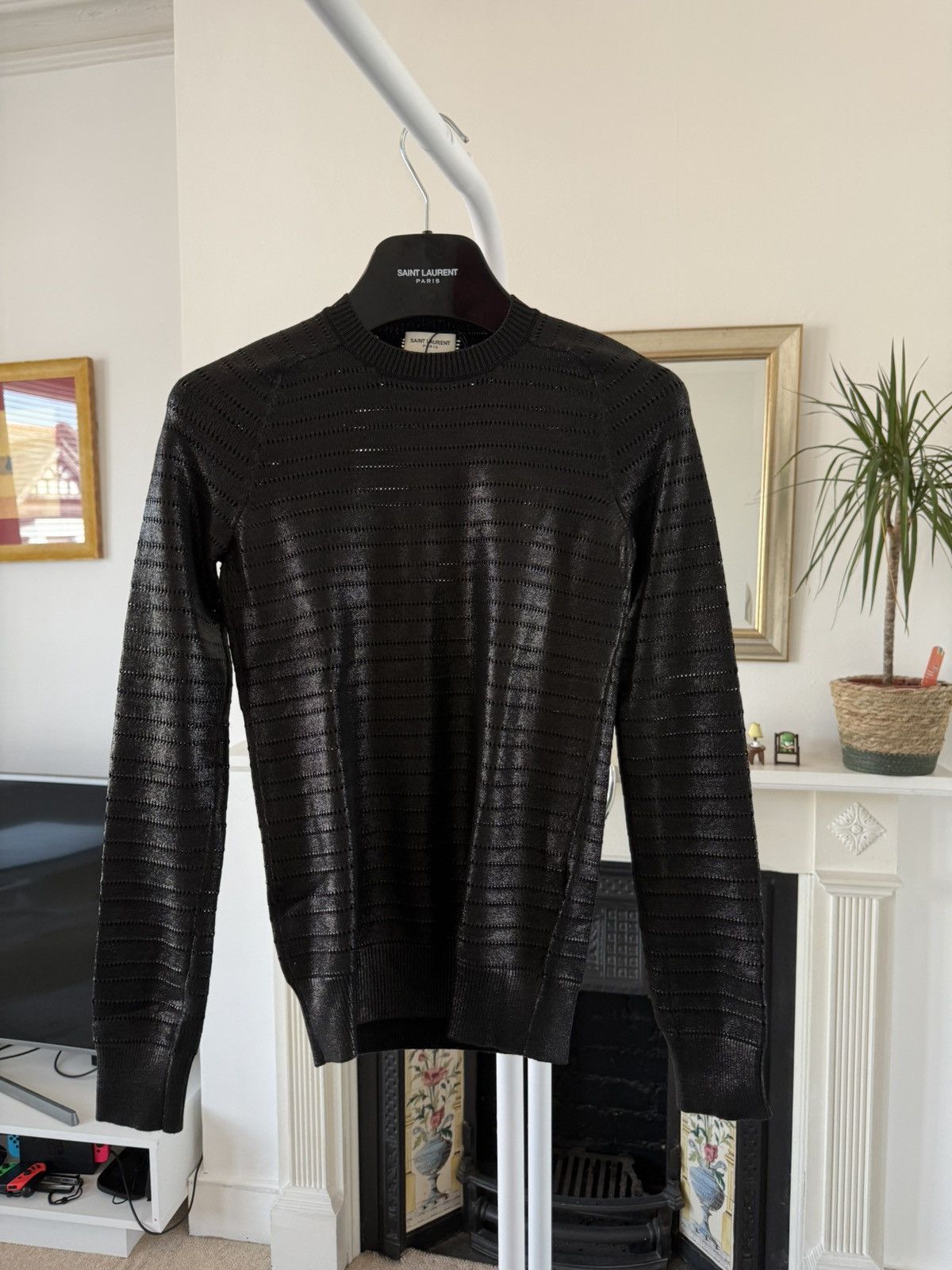 Saint Laurent Paris Saint Laurent Shiny Black Striped Sweater Size XS / US 0-2 / IT 36-38 - 4 Thumbnail