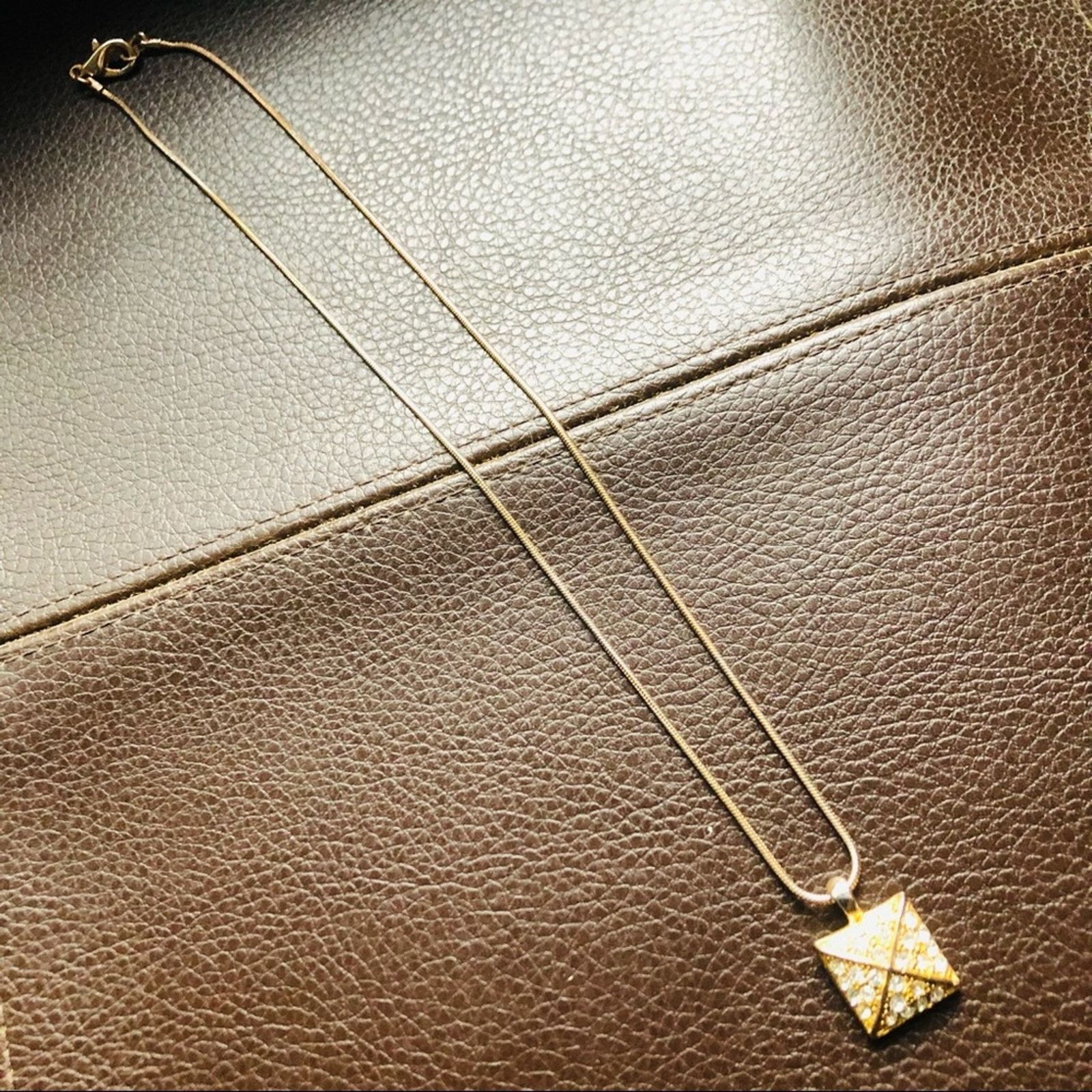 Vintage Vintage 90s gold square rhinestone pendant necklace Size ONE SIZE - 6 Thumbnail