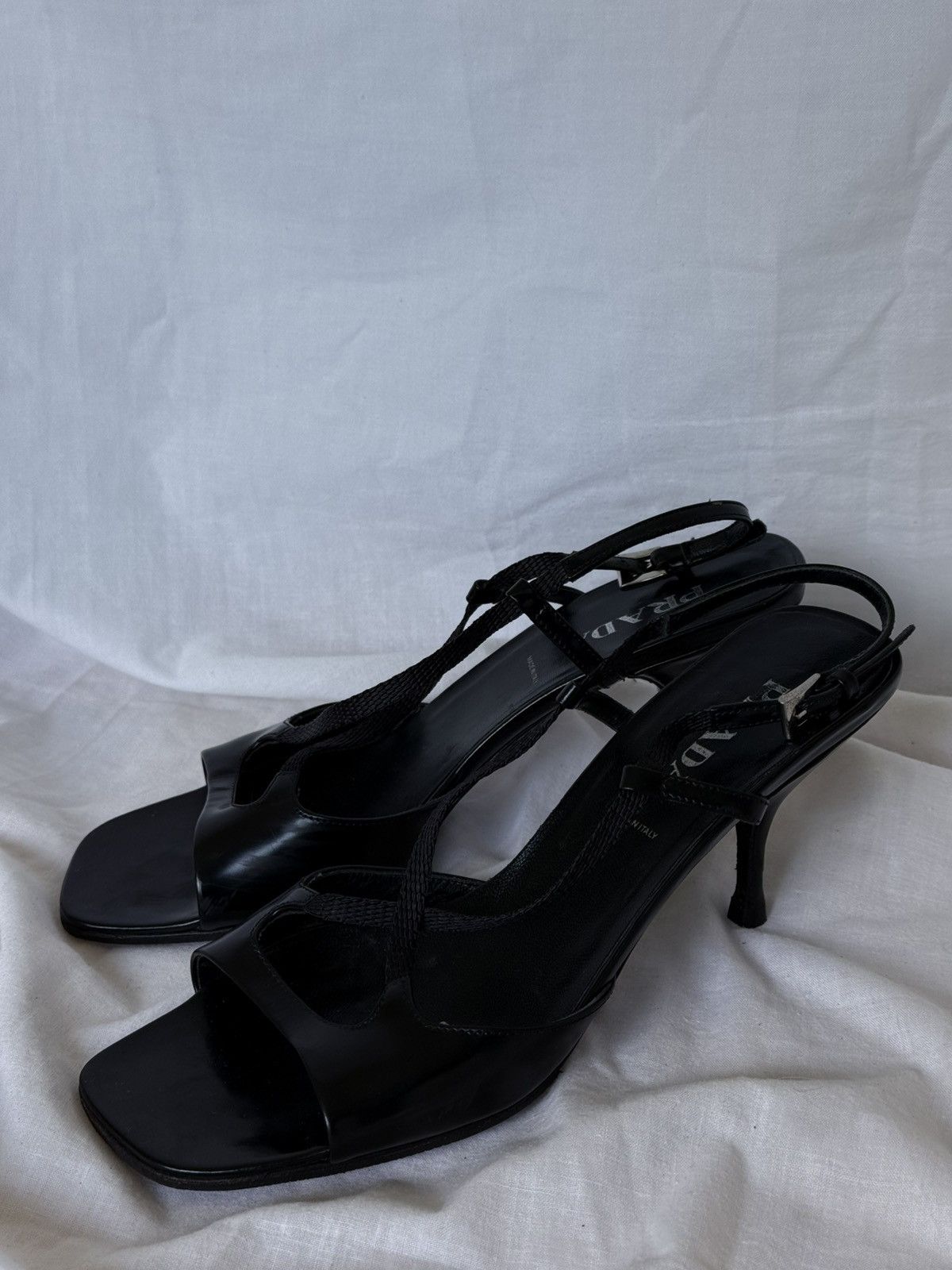 Prada Prada Black Patent Leather Metal Plaque Sandals Mules Size US 6 / IT 36 - 2 Thumbnail