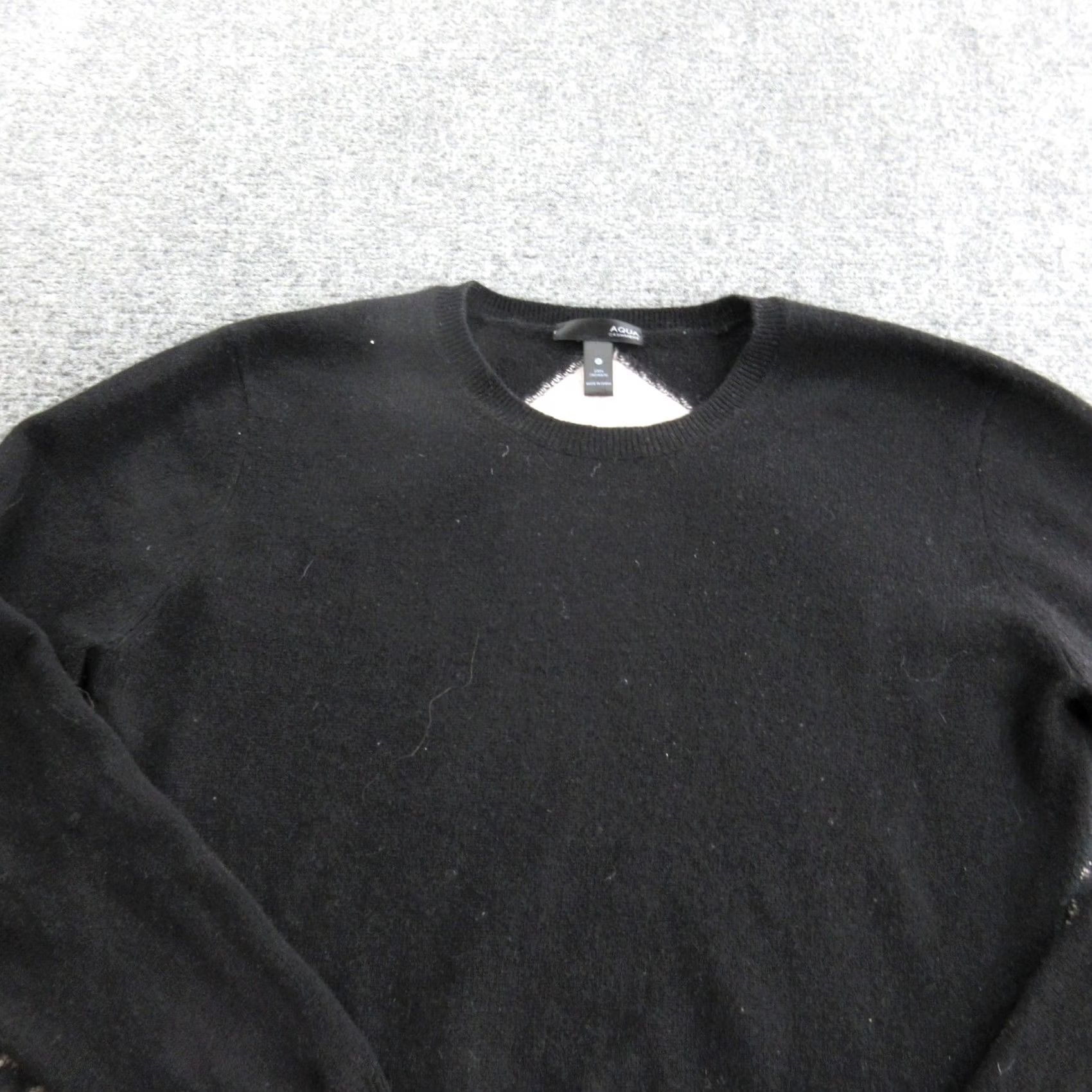 AQUA Aqua Cashmere Sweater Women Large Black Lace Crewneck Pullover | Classic Style Size L / US 10 / IT 46 - 2 Thumbnail