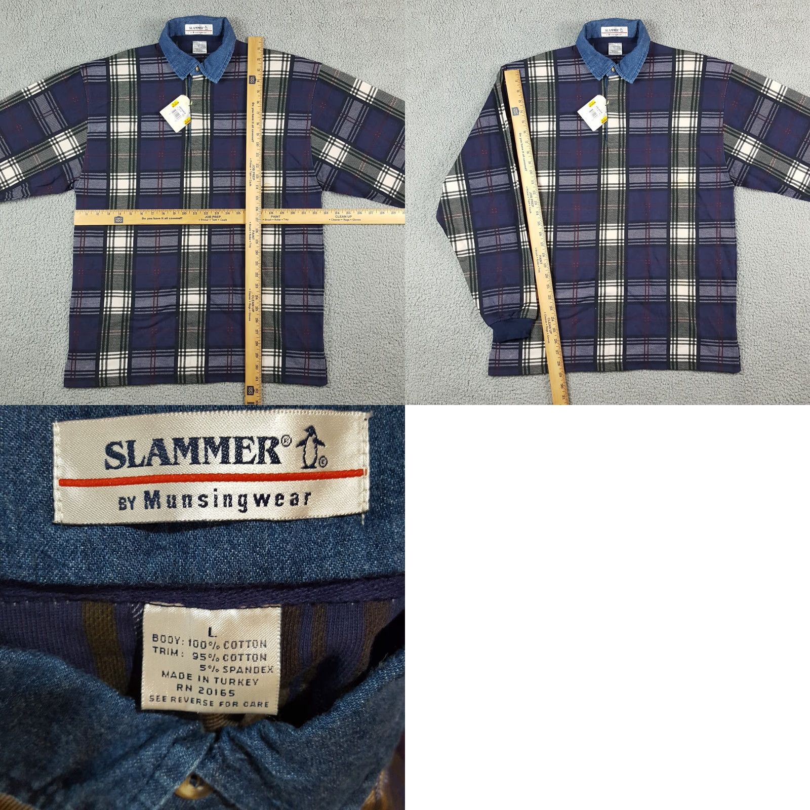 Vintage VINTAGE MunsingWear Polo Shirt Men Large Blue Plaid 90s Casual Work Thick Cotton Size 42R - 8 Thumbnail