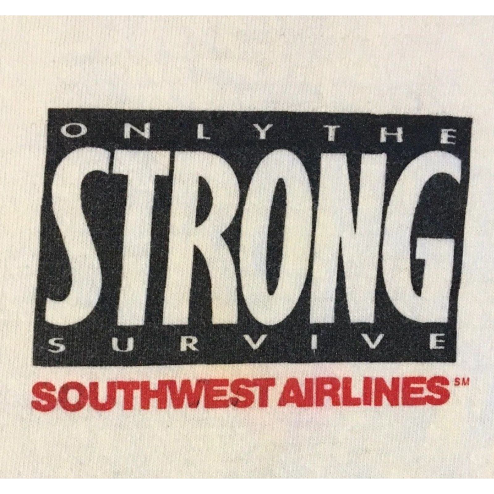 Vintage VINTAGE Southwest Airlines Only The Strong Survive Faded Shirt XL White Graphic Tee Mens 90s JuMbo Size US XL / EU 56 / 4 - 4 Thumbnail