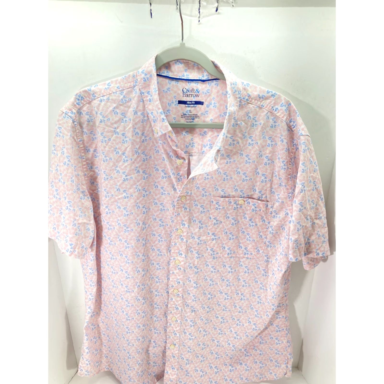 Croft & Barrow Croft & Barrow Button Down Shirt Mens XL Pink Blue Floral Slim Fit Performance Short Sleeve Shirt Size US XL / EU 56 / 4 - 3 Thumbnail