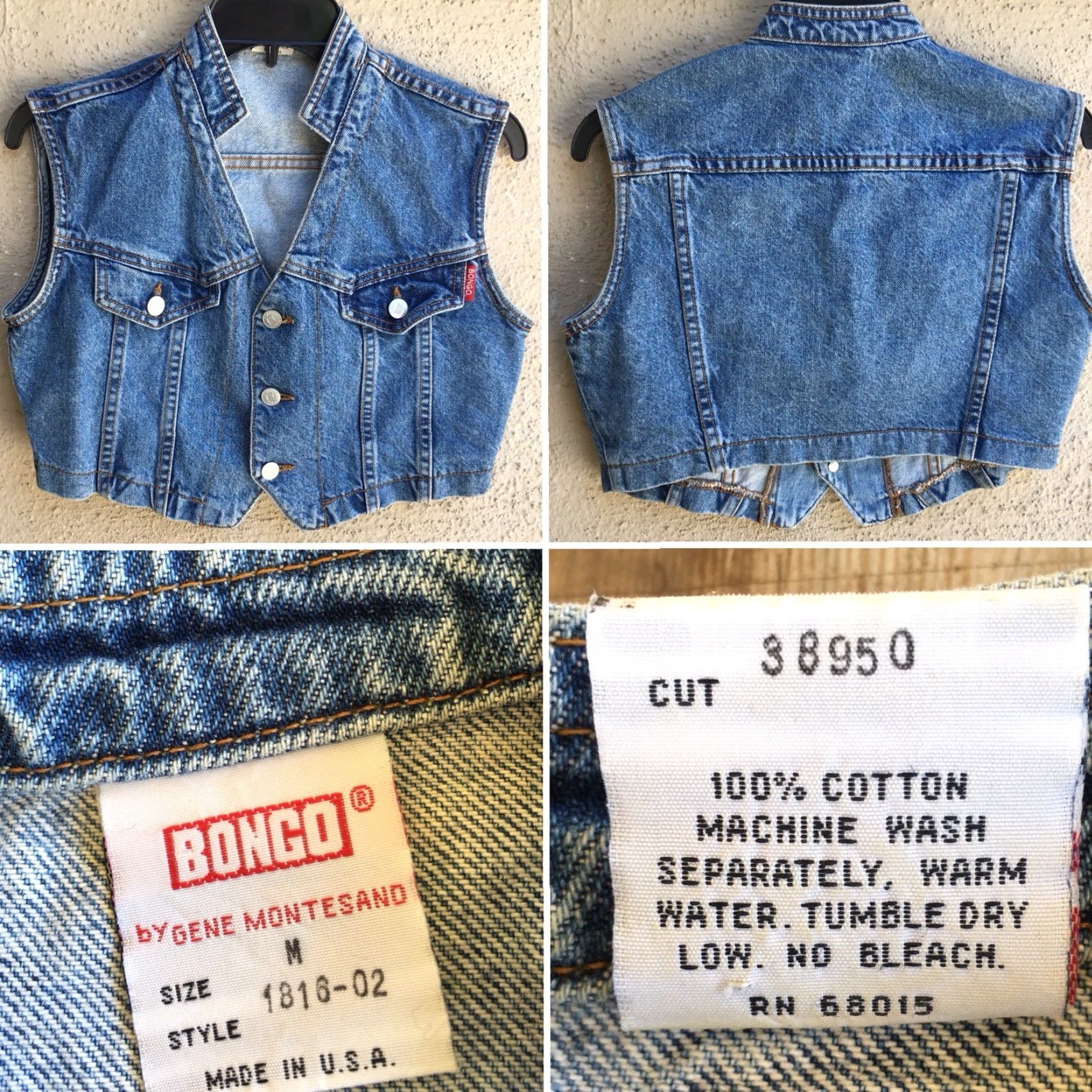 Vintage VINTAGE BONGO Denim Vest 80s 90s Made In USA Size M Blue Cropped Size 32" / US 10 / IT 46 - 4 Thumbnail