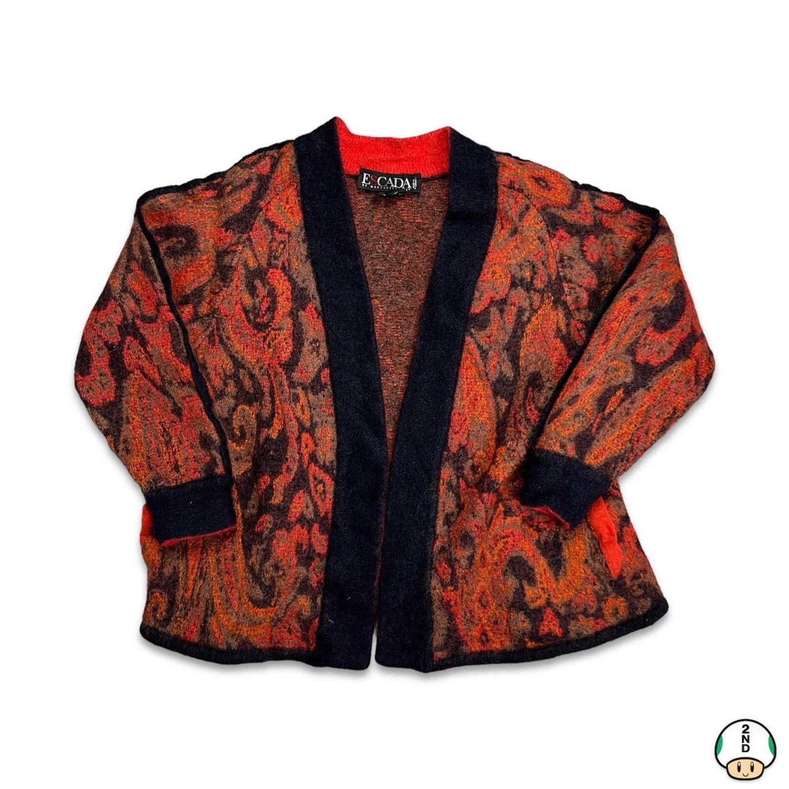 Vintage Vintage Knit Cardigan XS Orange Geometric Style 90s Sweater Size US XS / EU 42 / 0 - 1 Thumbnail