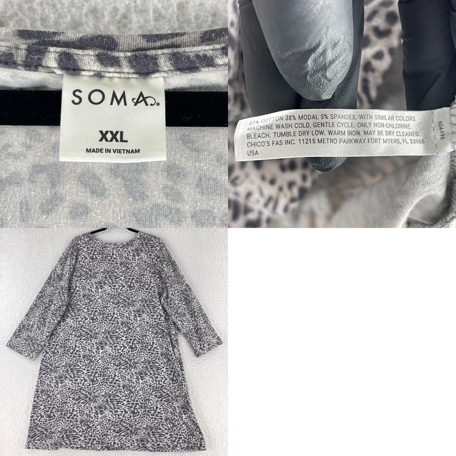 Vintage Soma Gray Animal Print Pullover Pajama Dress Womens Scoop Neck Stretch Size XXL Size XXL / US 16-18 / IT 52-54 - 8 Thumbnail