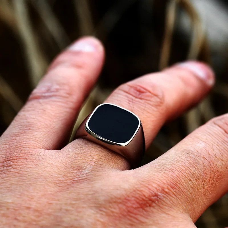 Other Retro Flat Square Black Glass Ring Size ONE SIZE - 2 Thumbnail