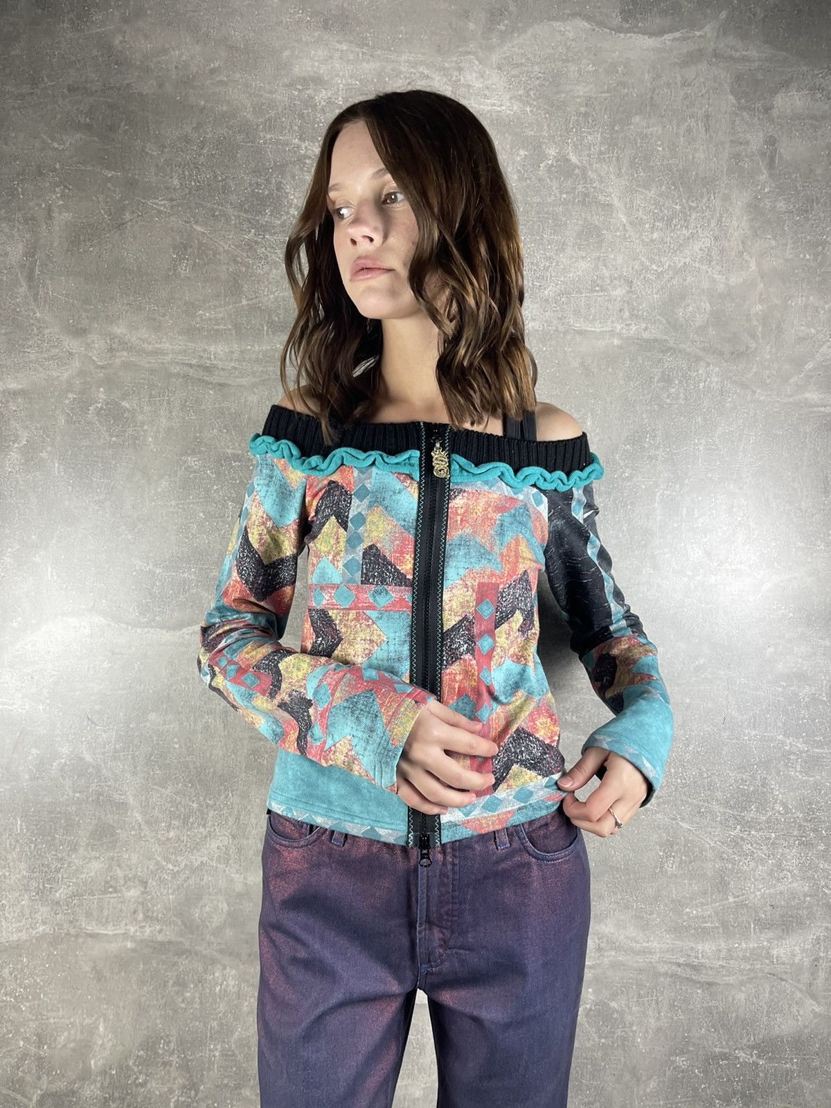 Acne Studios Y2K Save The Queen Multicolor Geometric Knit Zip Jacket Size S / US 4 / IT 40 - 2 Thumbnail