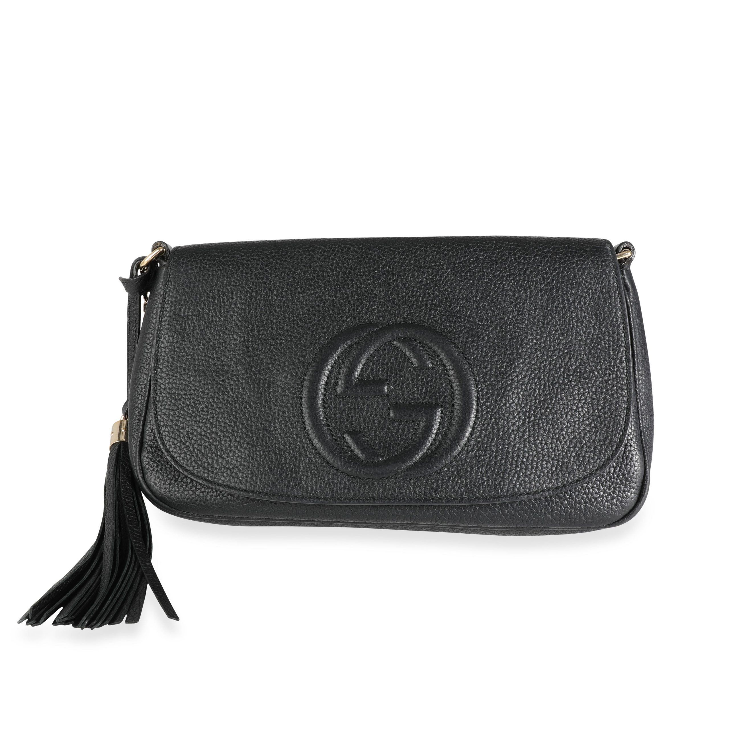 Gucci Black Grained Calfskin Soho Flap Crossbody Bag