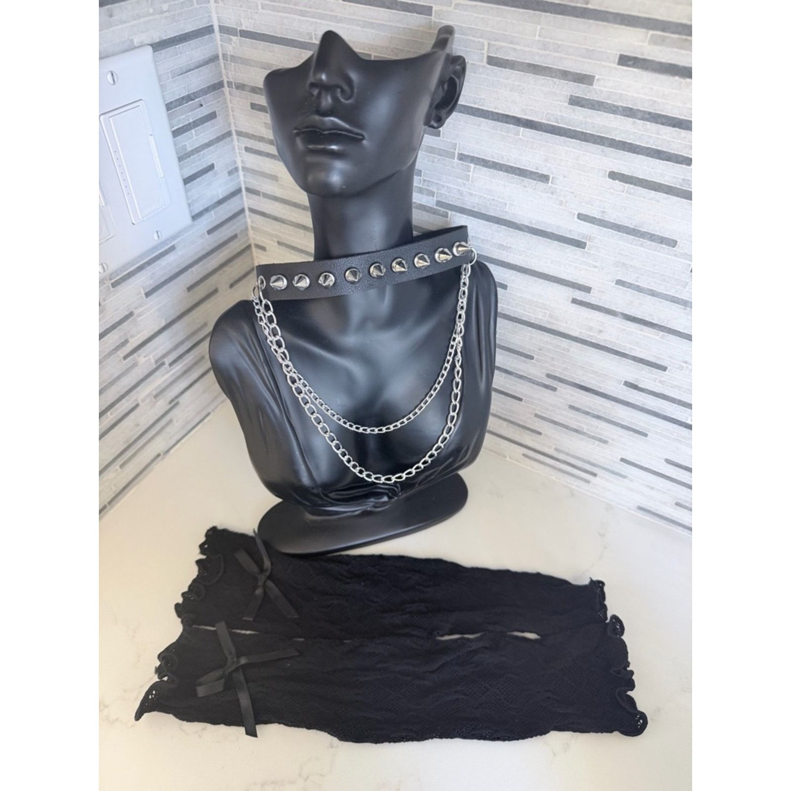 Other Black Studded Leather Choker + mesh arm warmers Size ONE SIZE - 3 Thumbnail