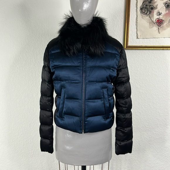 Prada Prada Dual Color Satin Down Fox Fur Collar Puffer Jacket Log Size XS / US 0-2 / IT 36-38 - 1 Thumbnail
