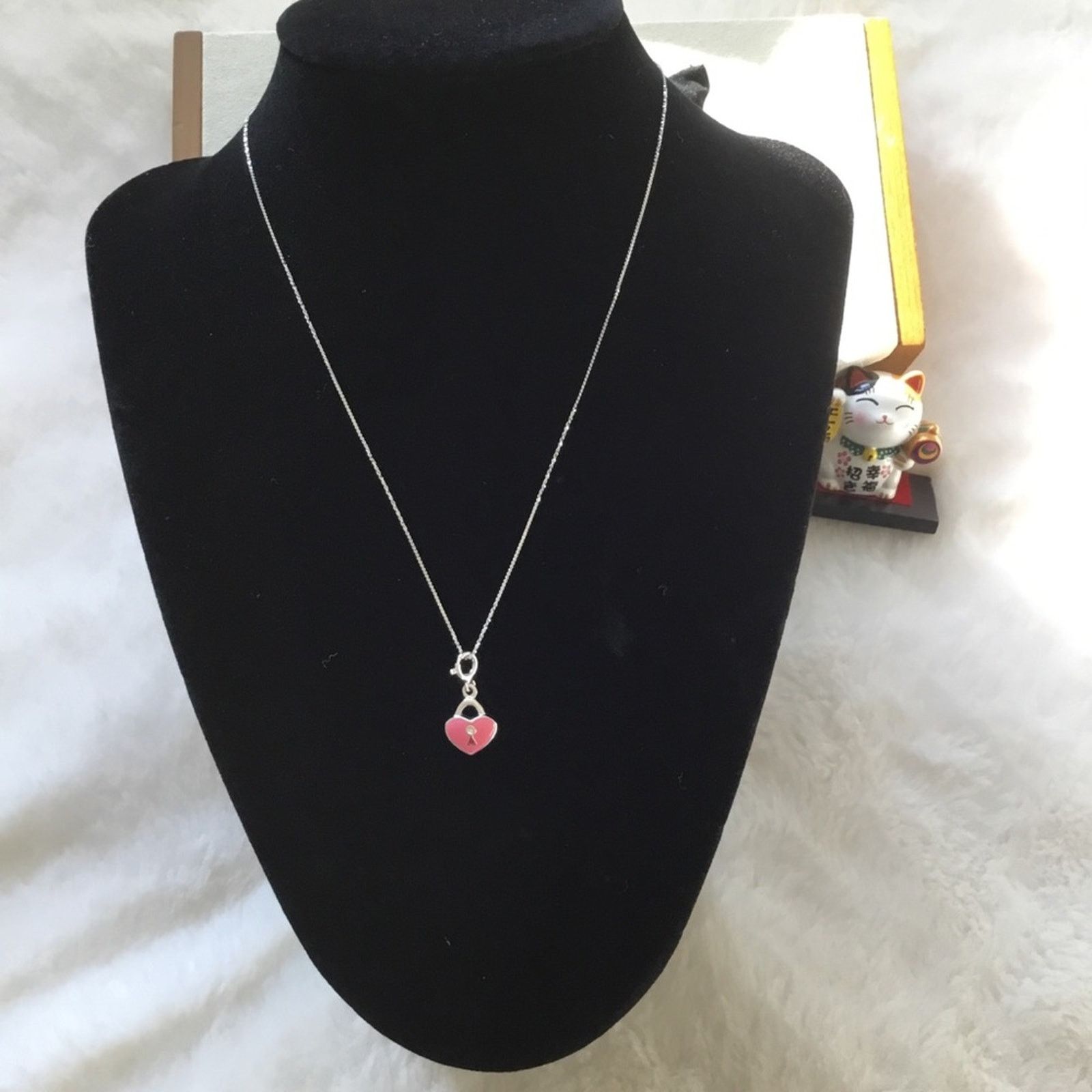 Other Sterling Silver Pink Heart Pendant Necklace Size ONE SIZE - 1 Thumbnail