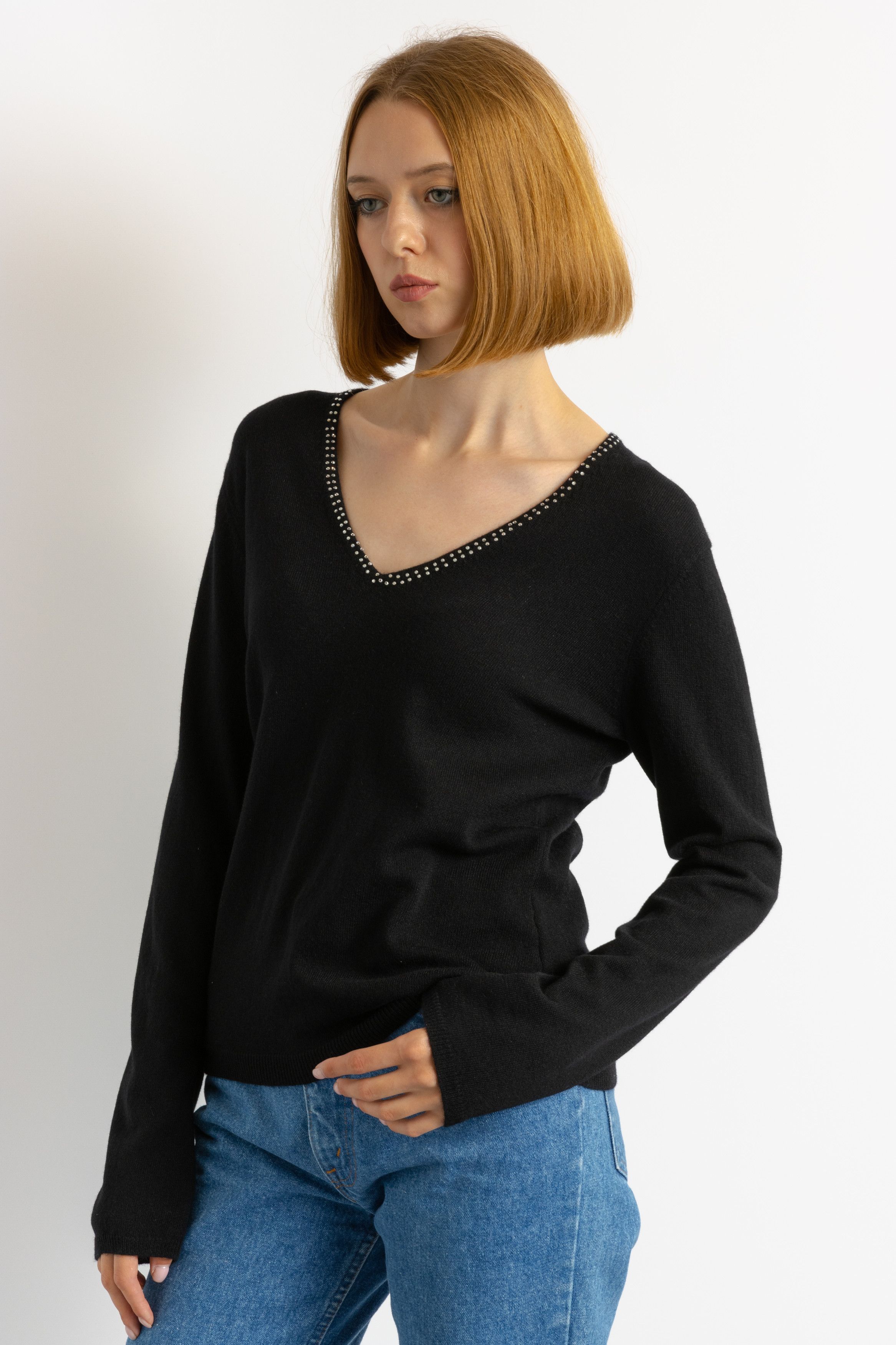 Vintage Black Casual Cashmere V neck Sweater Jumper size Medium 5599 Size M / US 6-8 / IT 42-44 - 5 Thumbnail